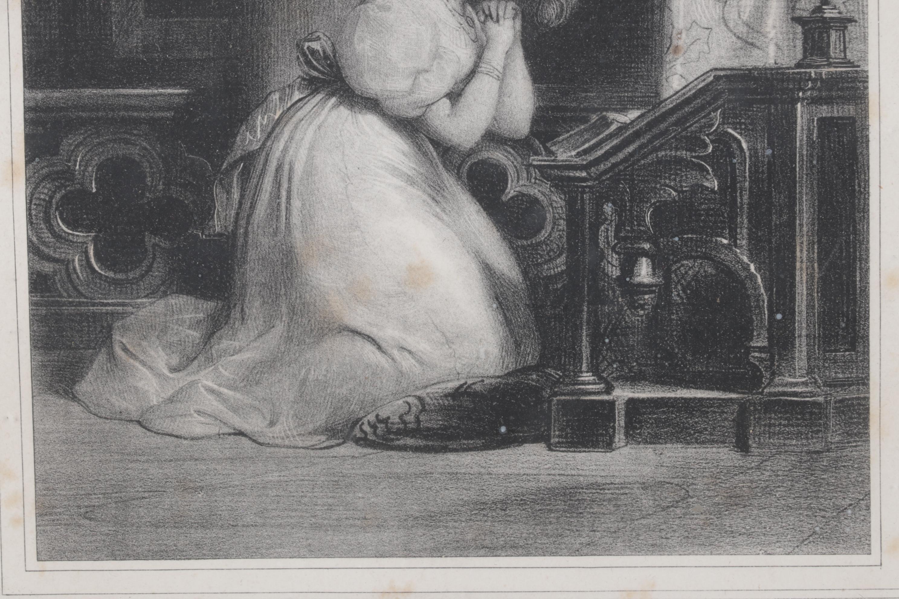 Lithograph Print "Devotion" After Achille Devéria, Mid to Late 19th C.