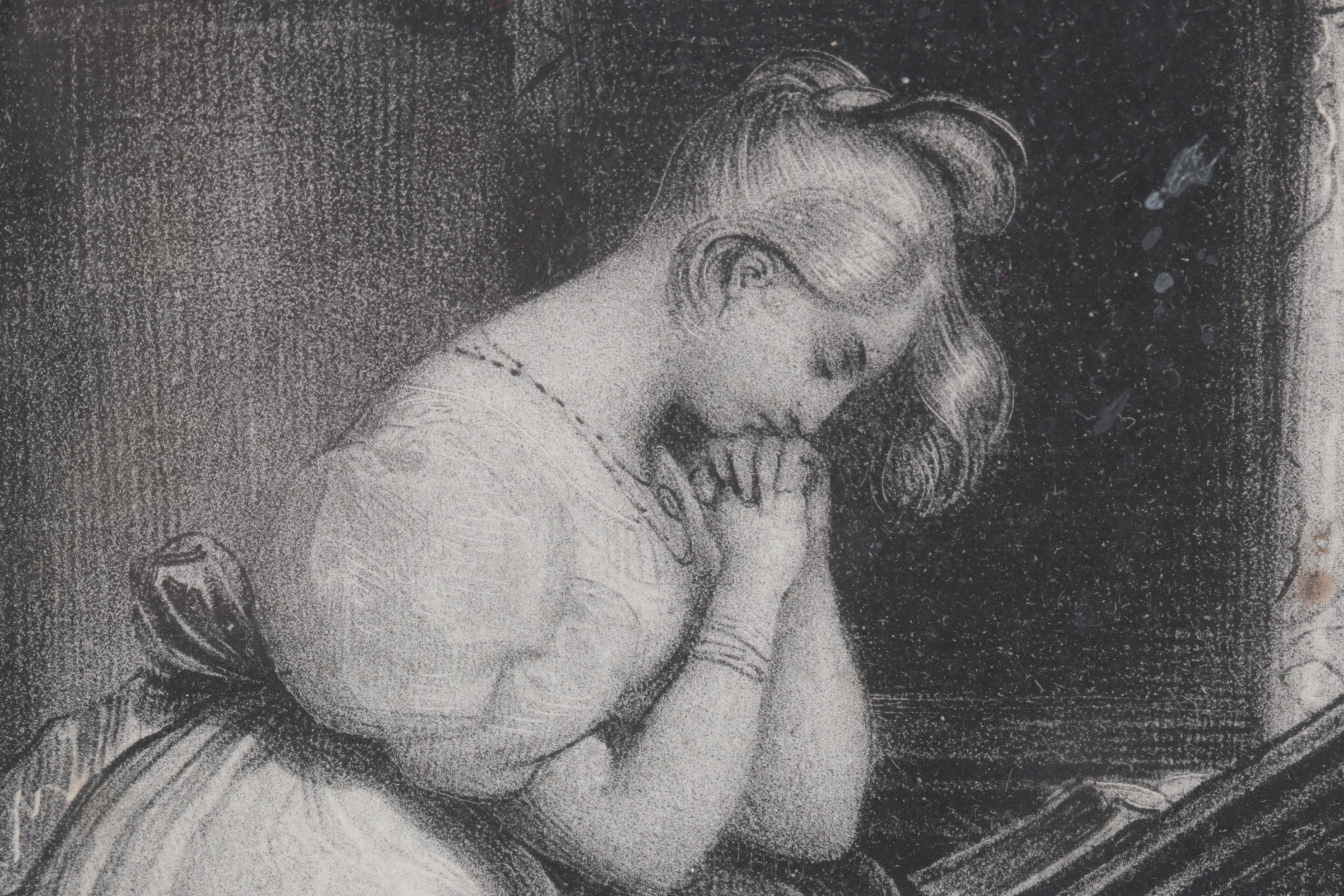 Lithograph Print "Devotion" After Achille Devéria, Mid to Late 19th C.