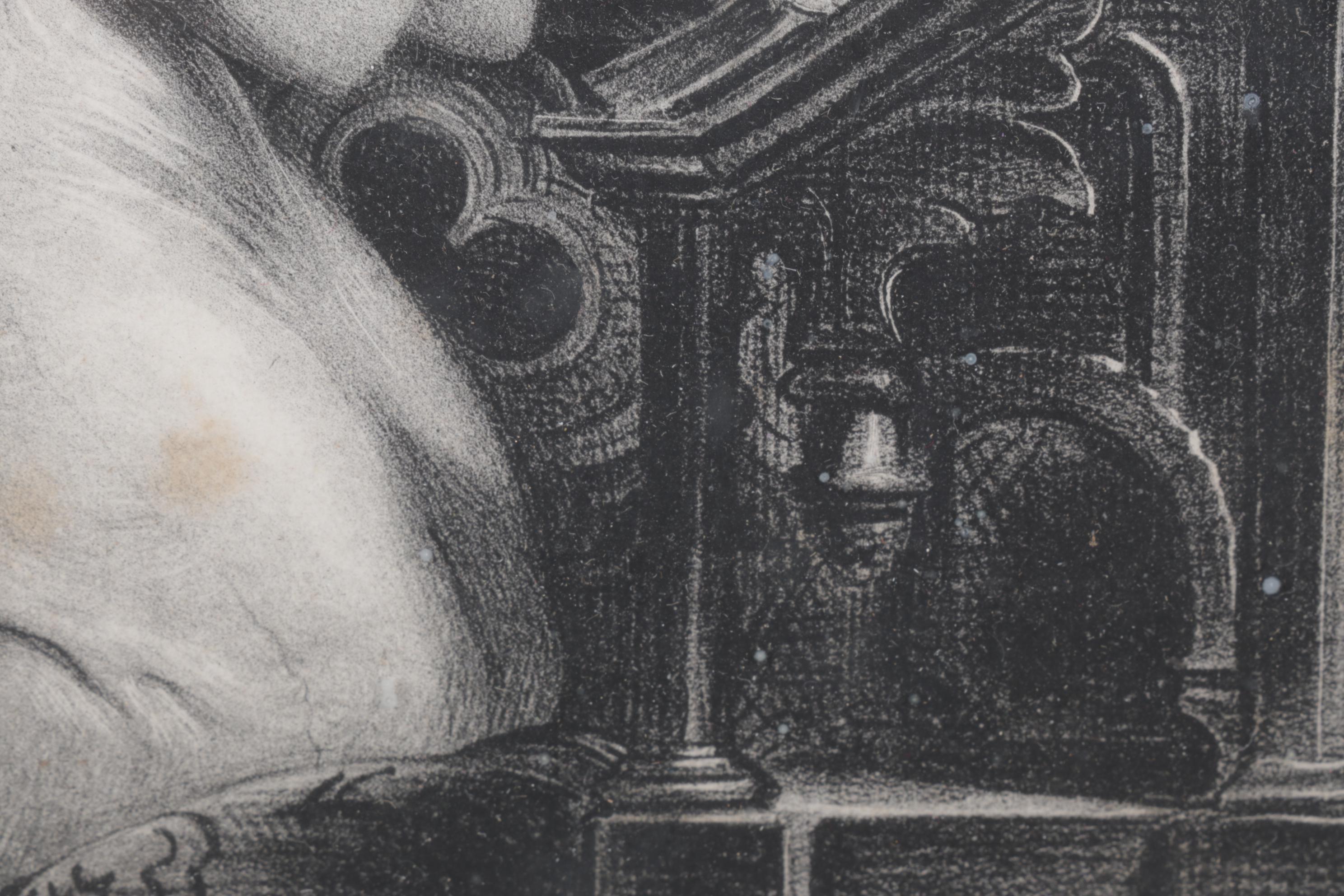 Lithograph Print "Devotion" After Achille Devéria, Mid to Late 19th C.