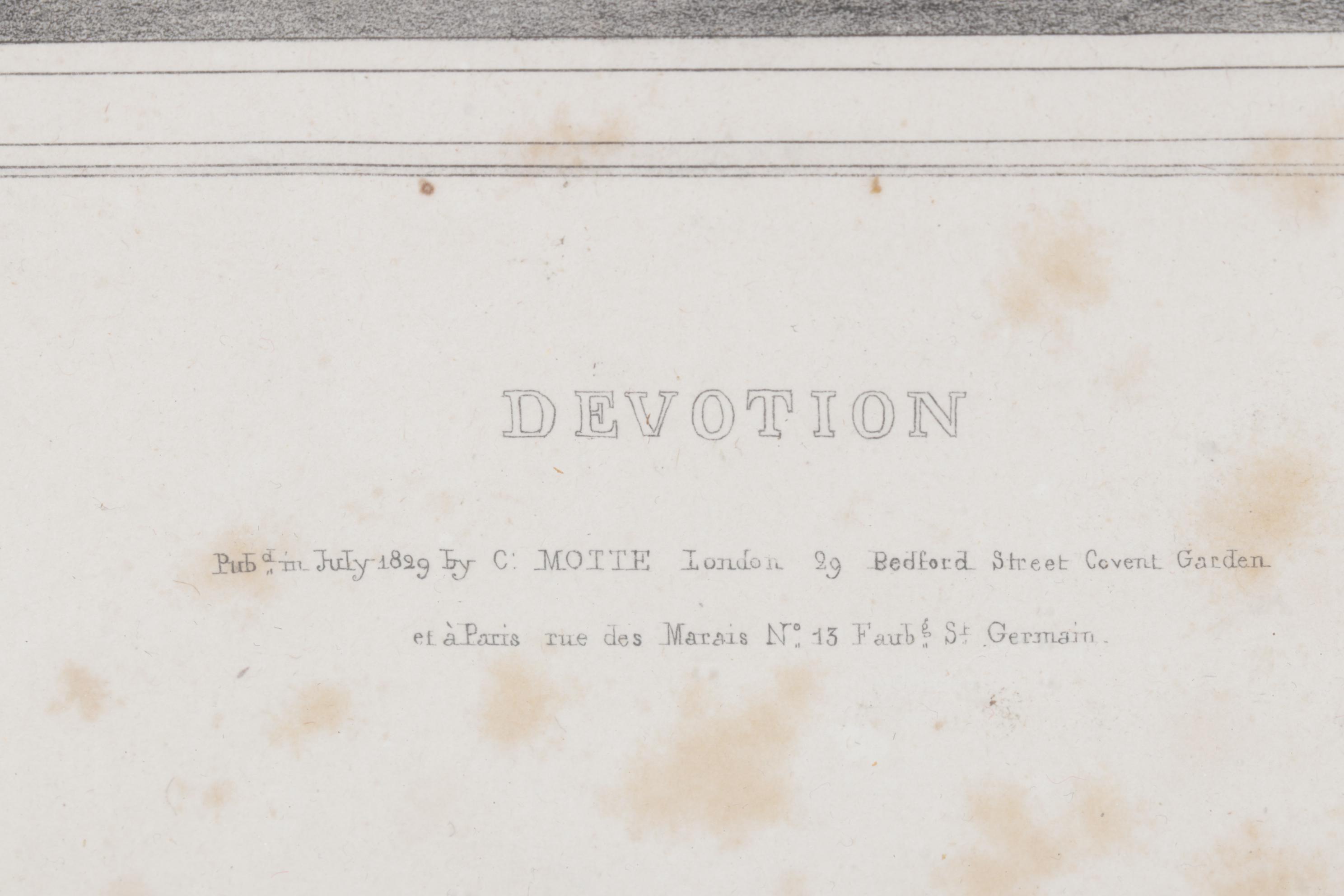 Lithograph Print "Devotion" After Achille Devéria, Mid to Late 19th C.