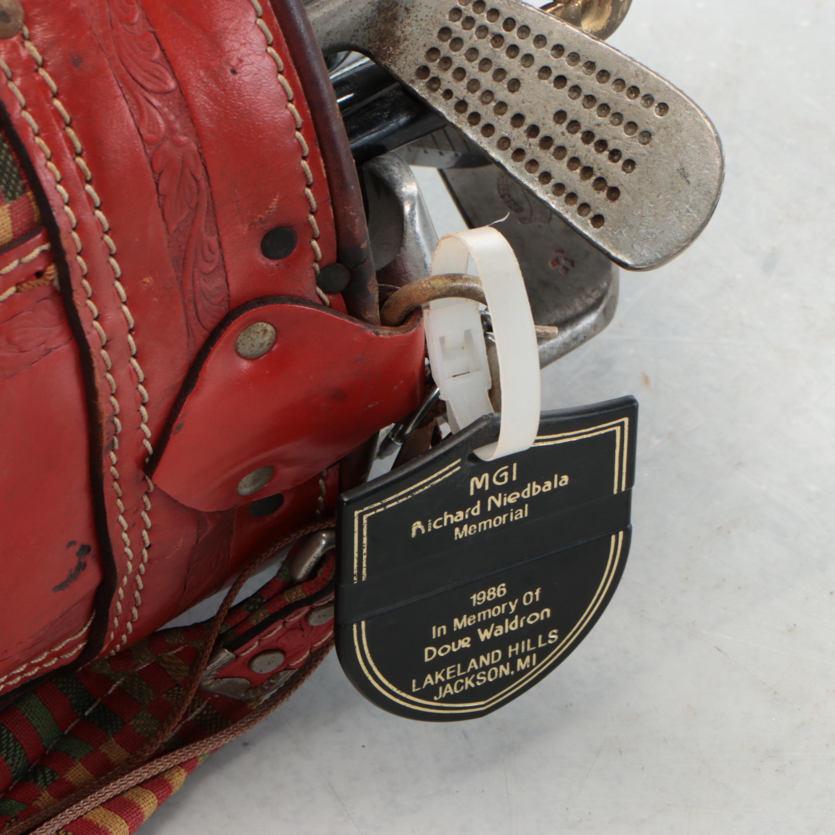 Leather & Canvas Golf Bag, Paul Harney & Wilson Hickory Irons, Persimmon Woods