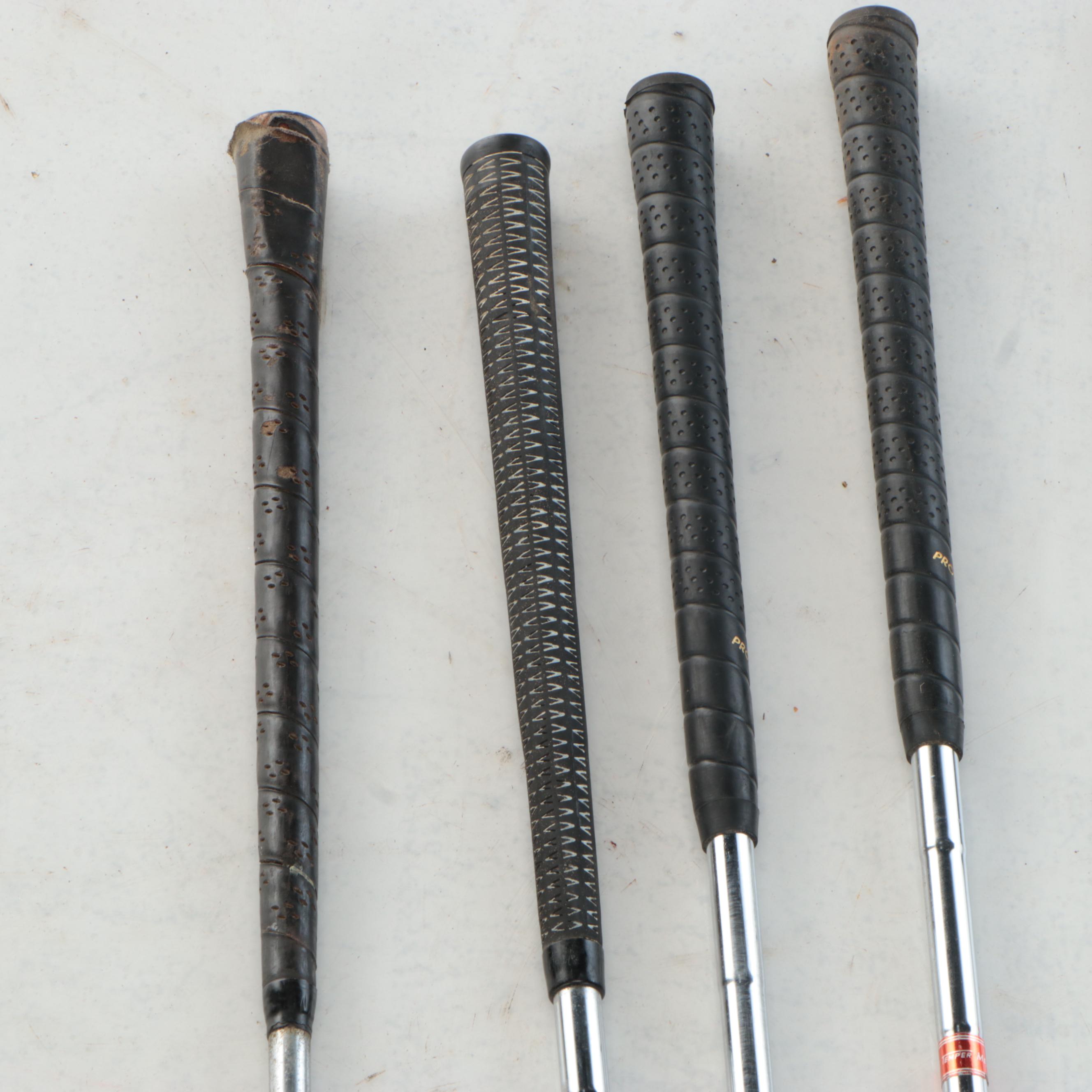 Leather & Canvas Golf Bag, Paul Harney & Wilson Hickory Irons, Persimmon Woods