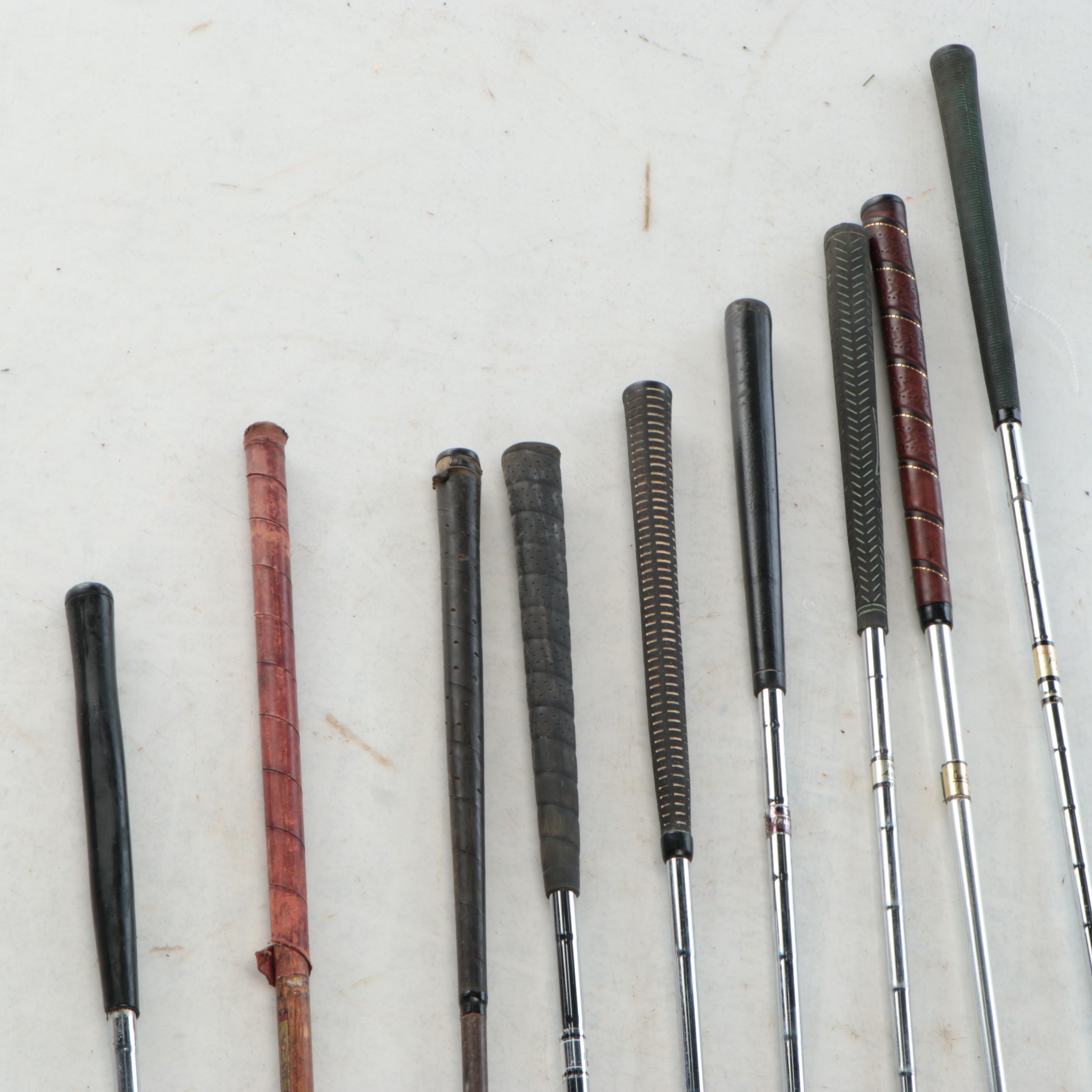 Leather & Canvas Golf Bag, Paul Harney & Wilson Hickory Irons, Persimmon Woods