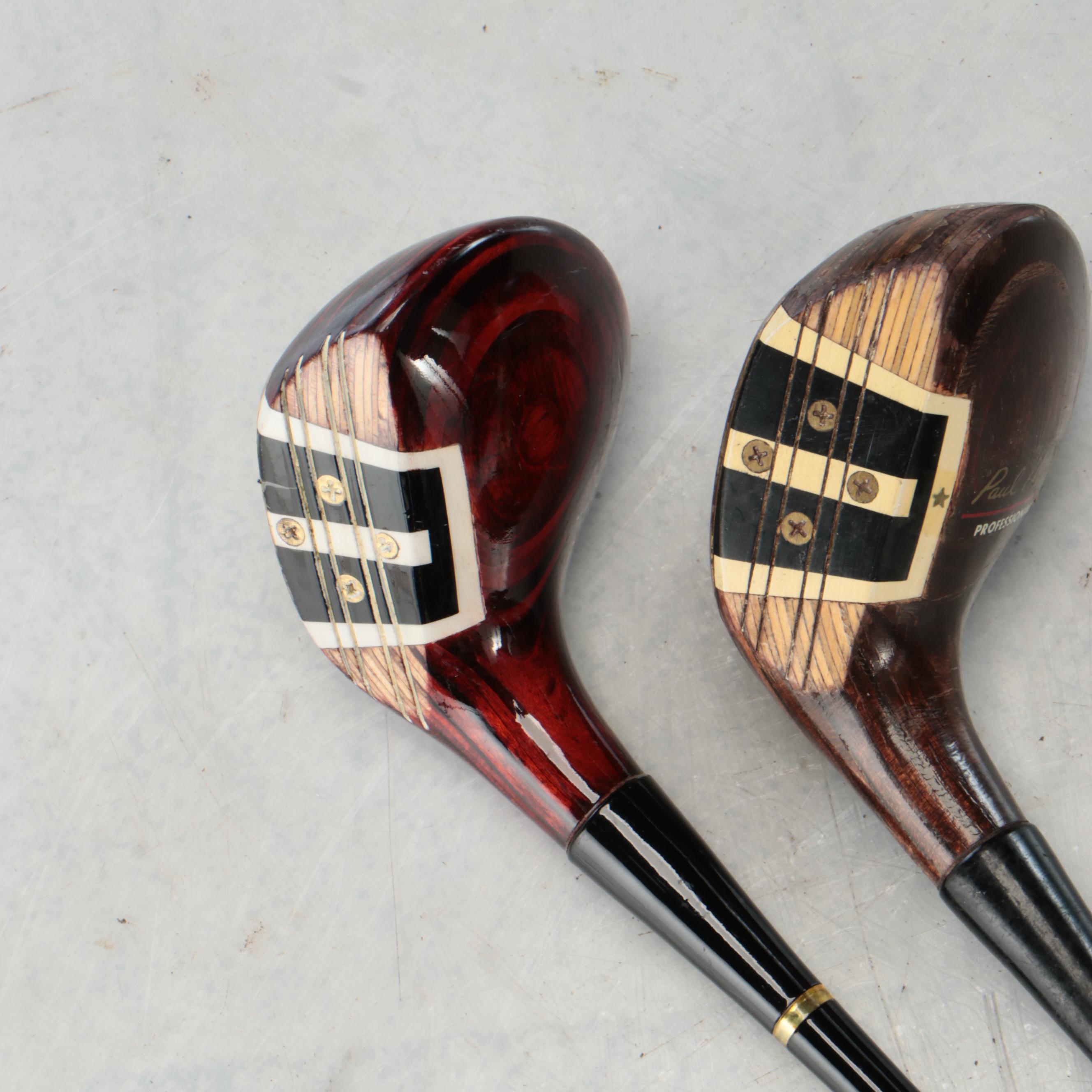 Leather & Canvas Golf Bag, Paul Harney & Wilson Hickory Irons, Persimmon Woods