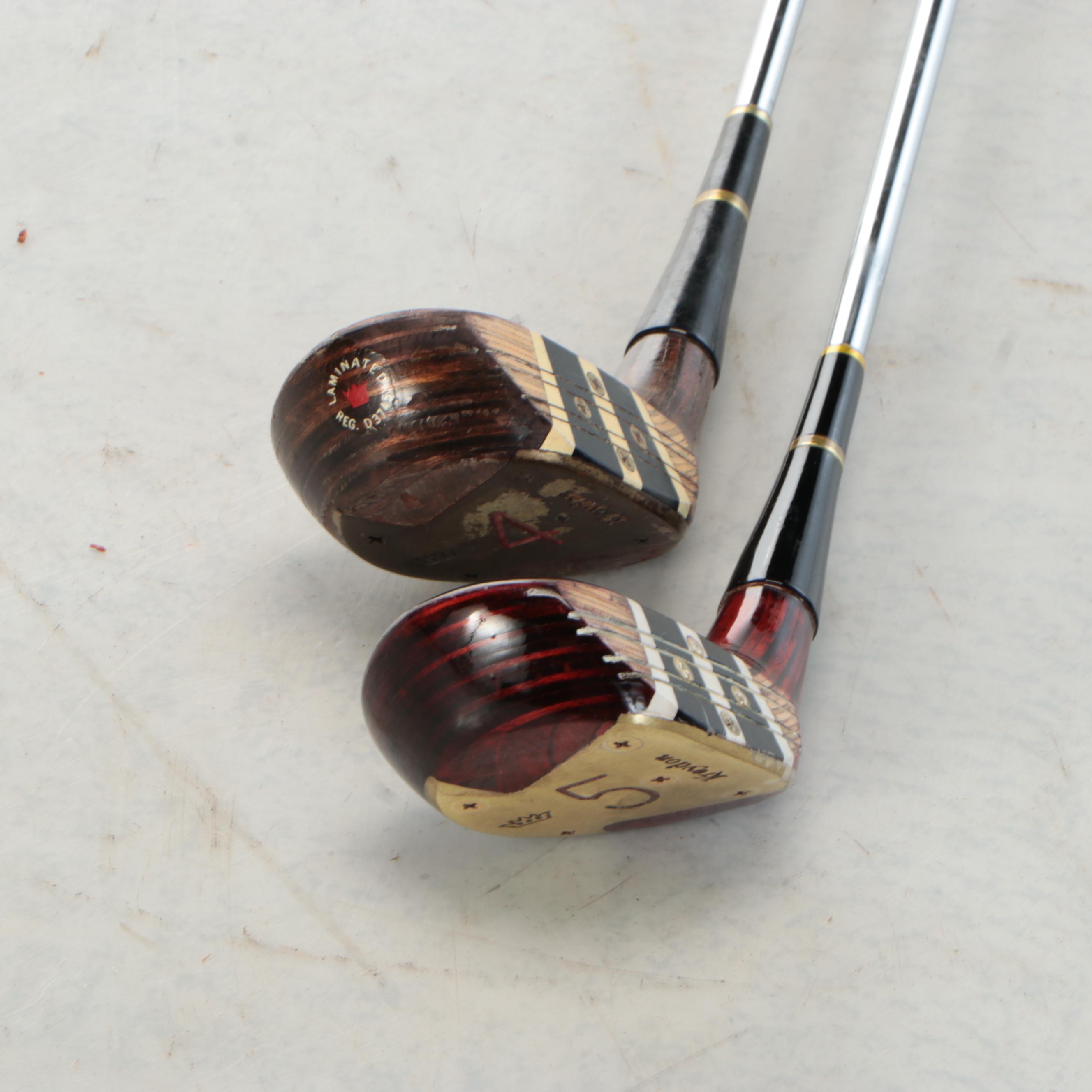 Leather & Canvas Golf Bag, Paul Harney & Wilson Hickory Irons, Persimmon Woods