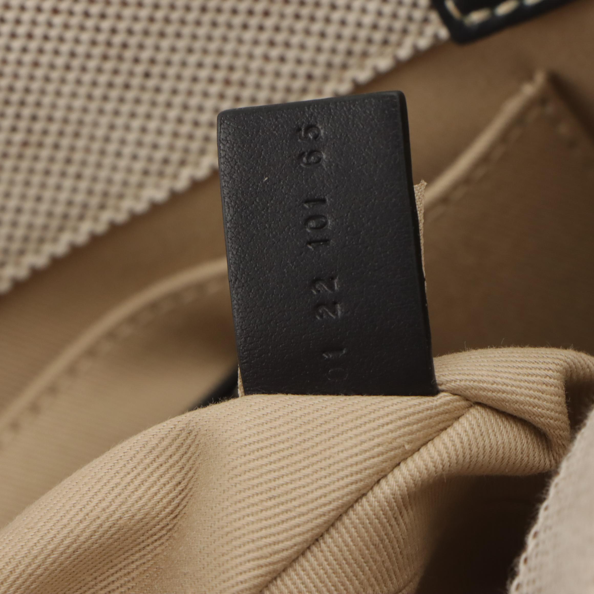 Chloé Small Woody Two-Way Tote in Beige Cotton Canvas and Navy Leather Trim