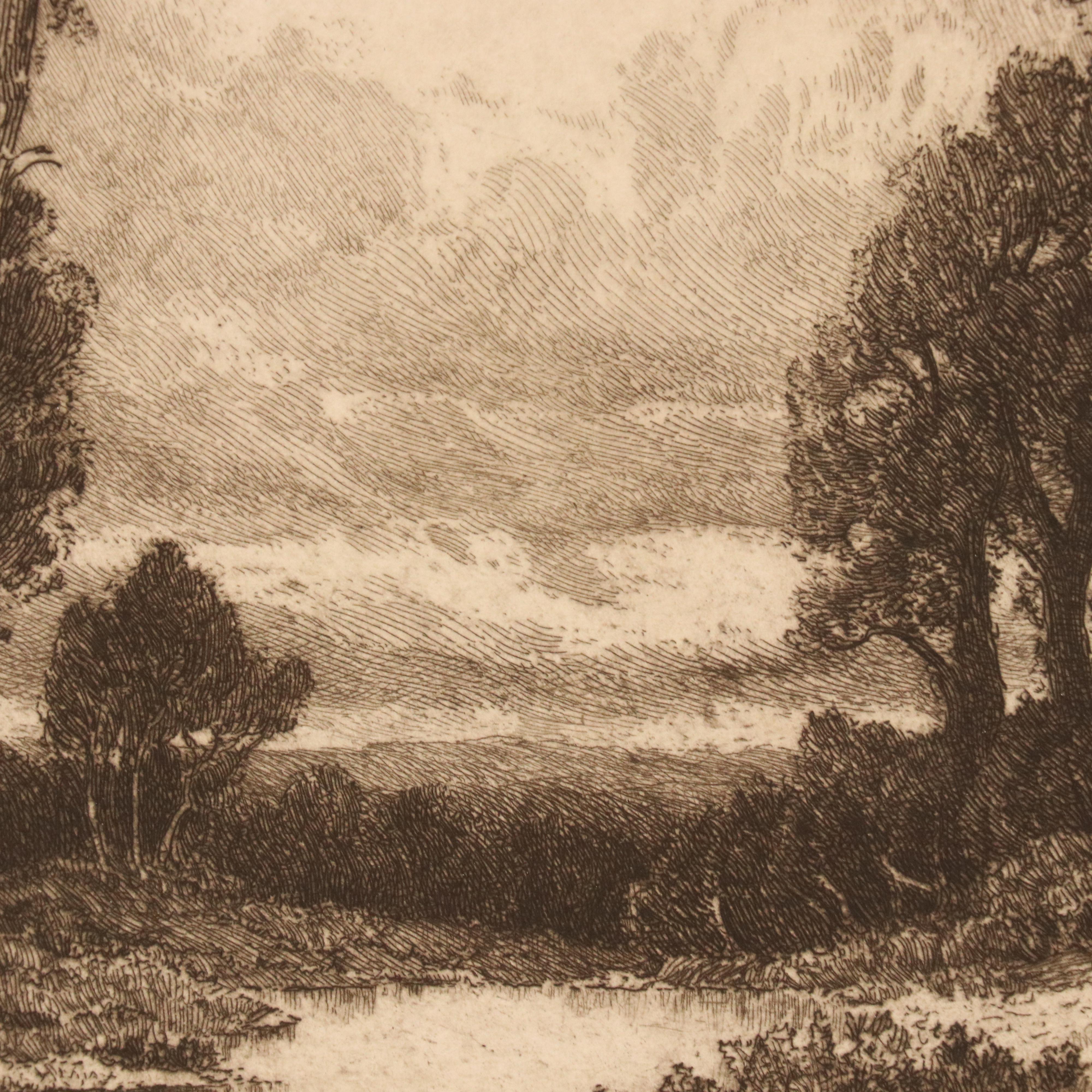 John Fullwood Landscape Etchings "English Pines," Late 19th/Early 20th Century