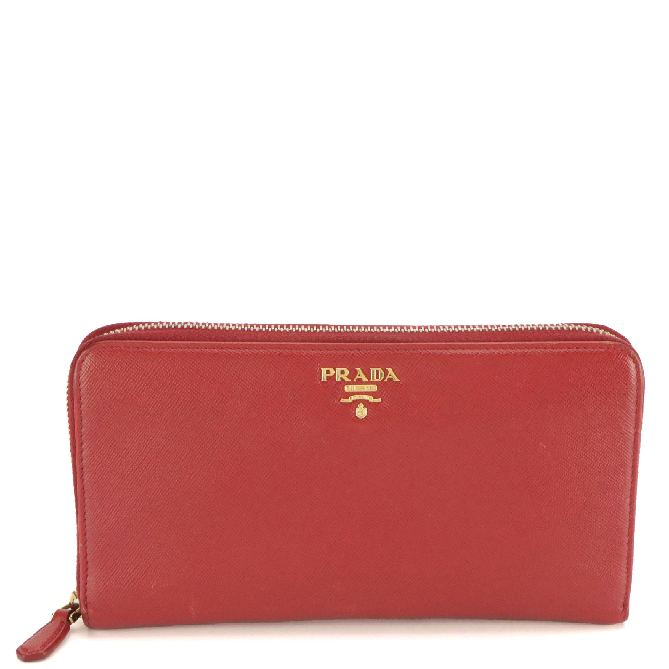 Prada Large Zip-Around Wallet in Red Saffiano Leather