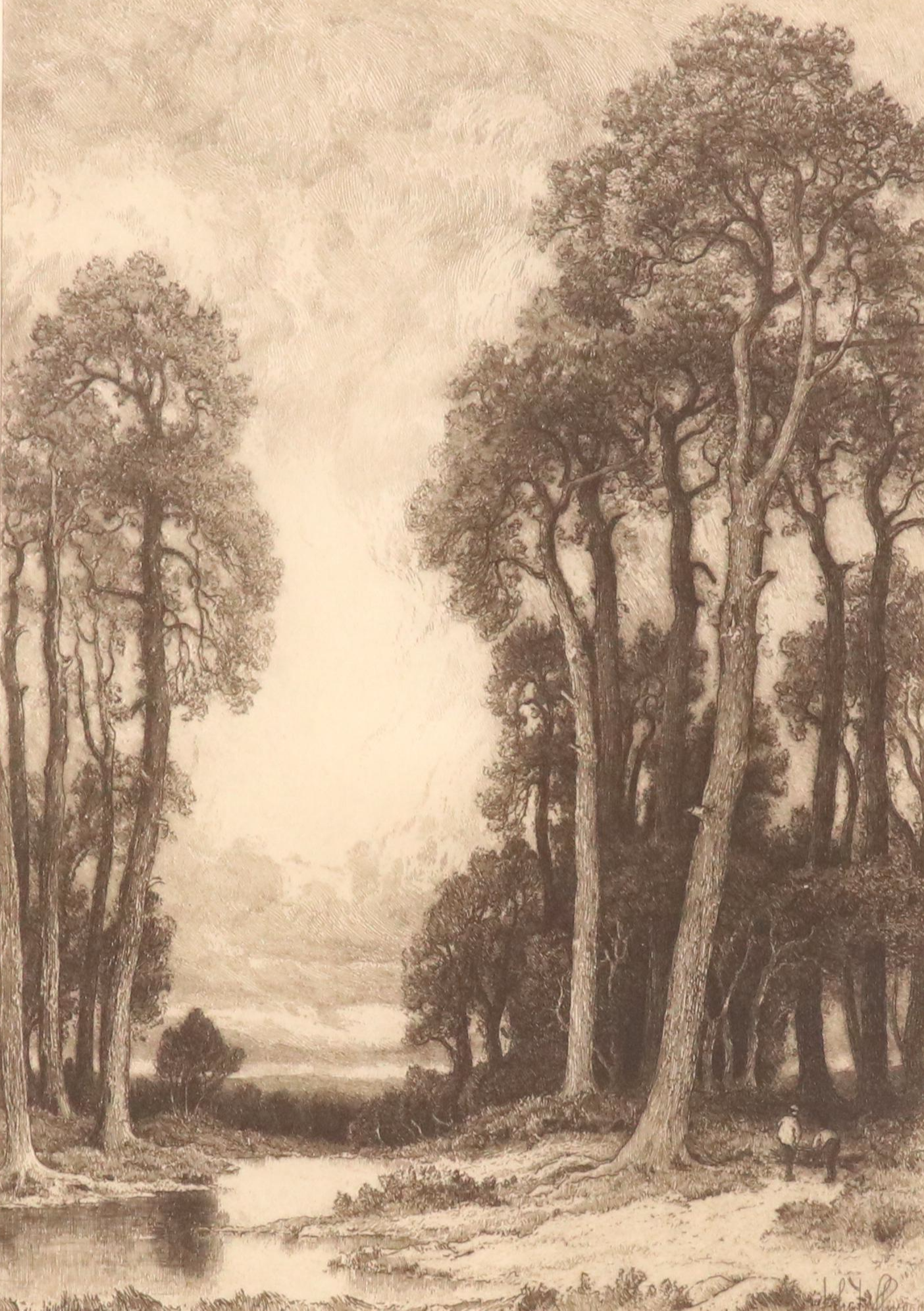 John Fullwood Landscape Etchings "English Pines," Late 19th/Early 20th Century