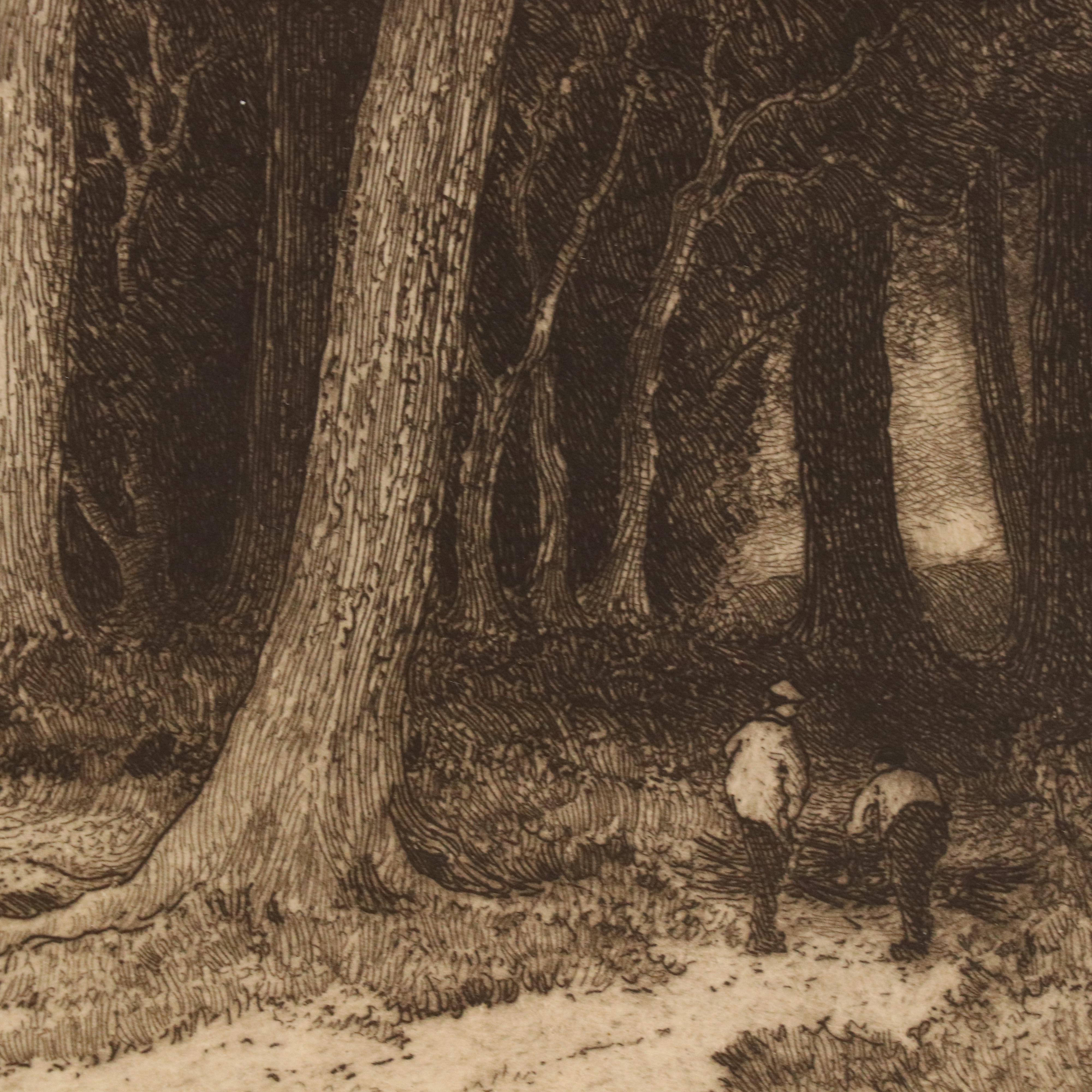 John Fullwood Landscape Etchings "English Pines," Late 19th/Early 20th Century