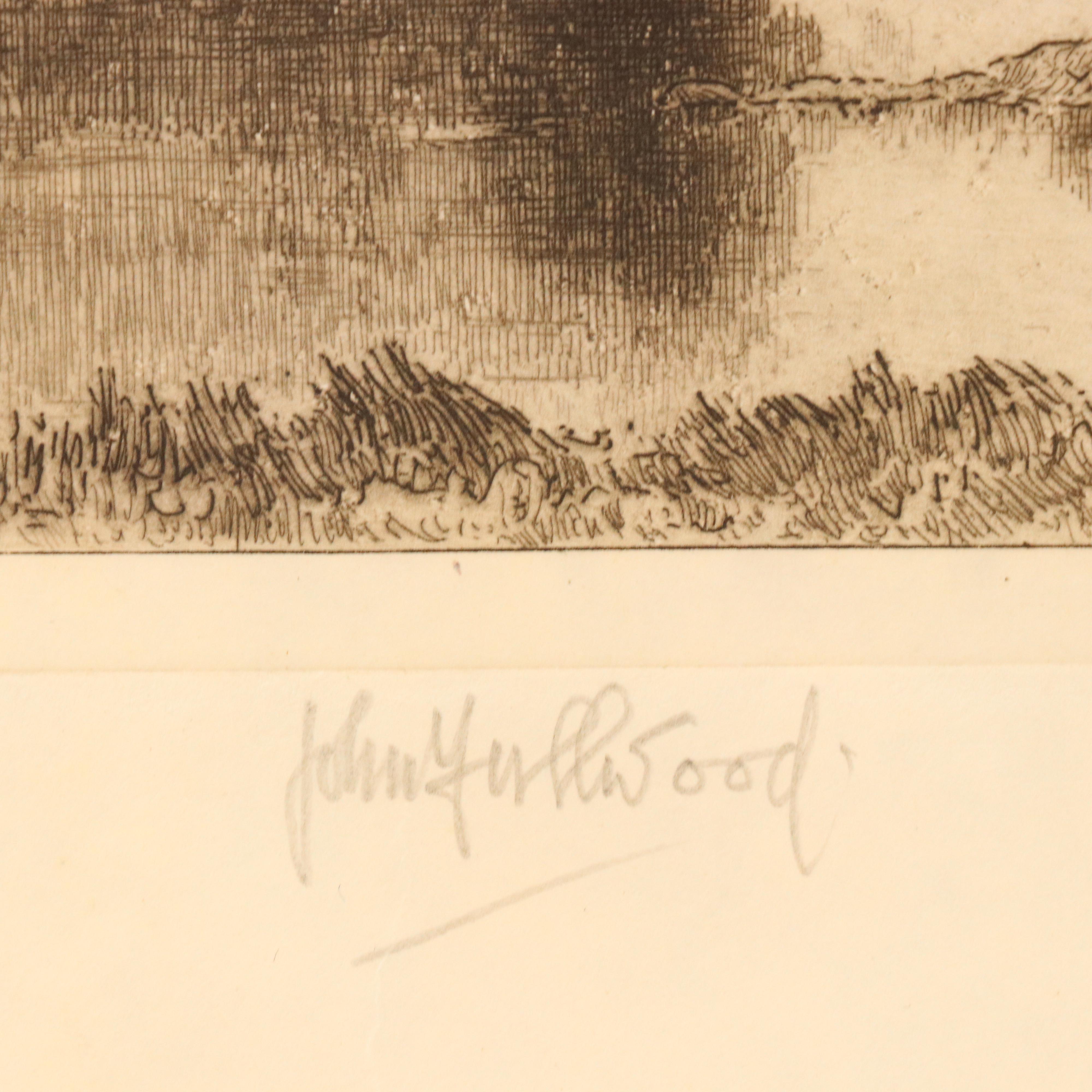 John Fullwood Landscape Etchings "English Pines," Late 19th/Early 20th Century