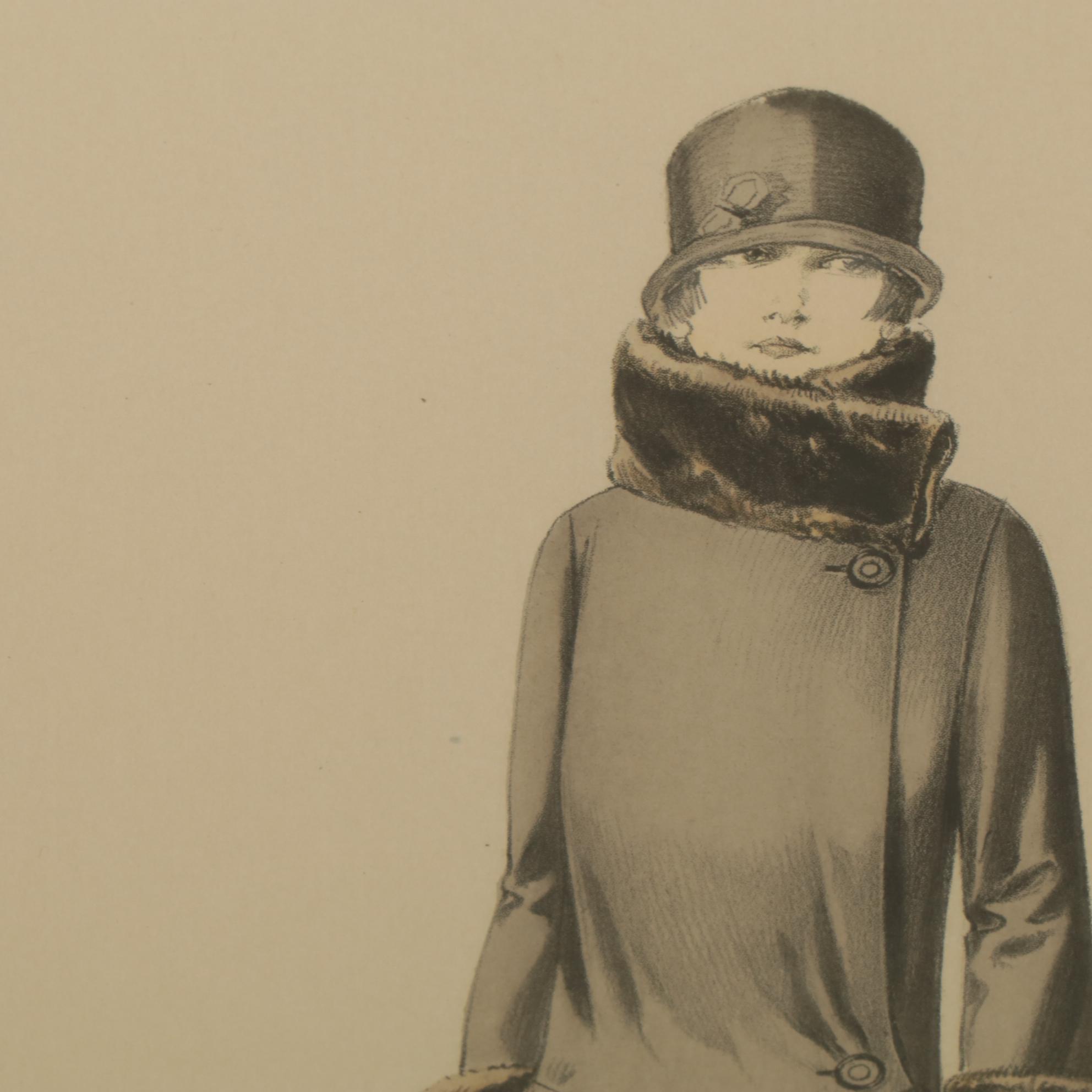 French Fashion Look Hand-Colored Lithograph from "Beaux-Arts des Modes", 1920s