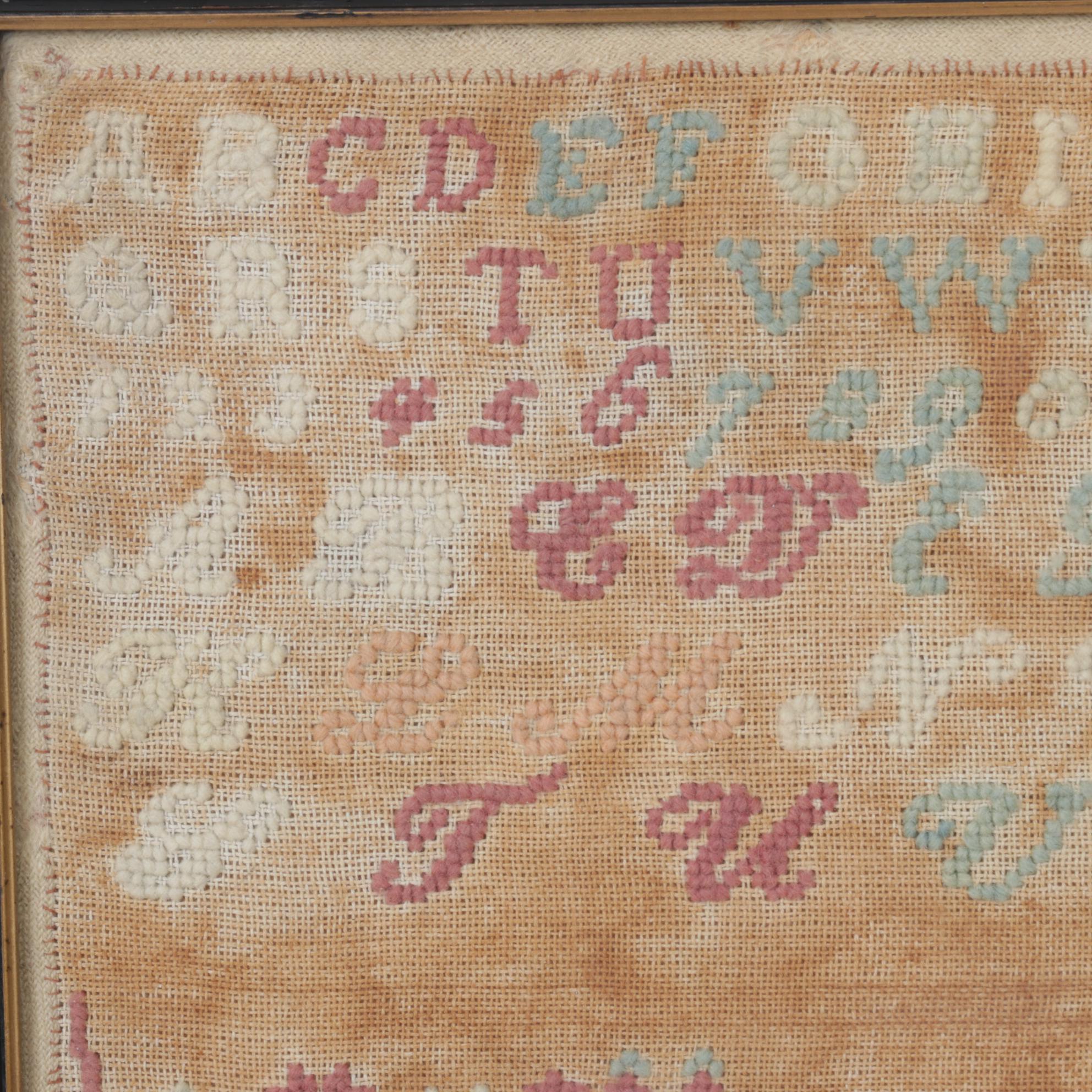 Framed Cross-Stitch Sampler, Vintage