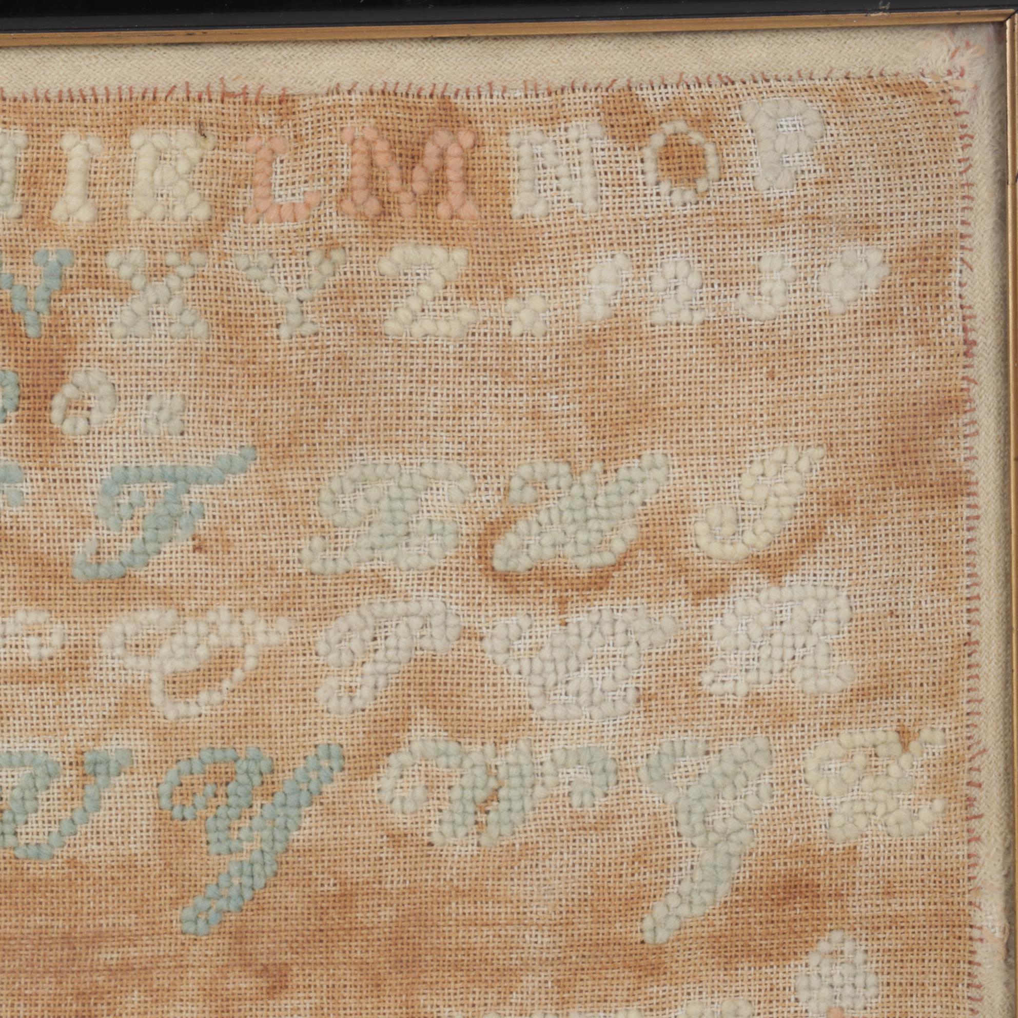 Framed Cross-Stitch Sampler, Vintage