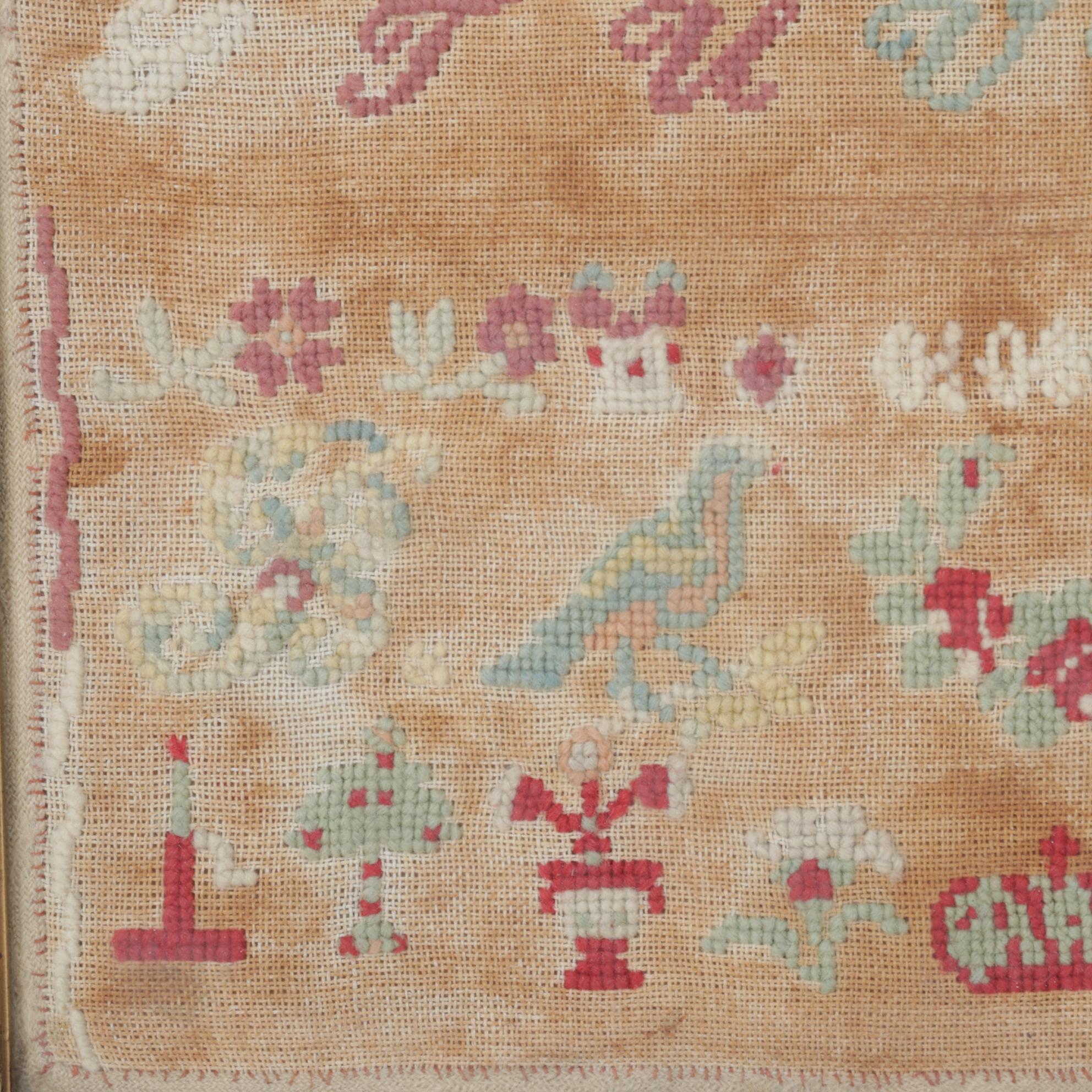 Framed Cross-Stitch Sampler, Vintage