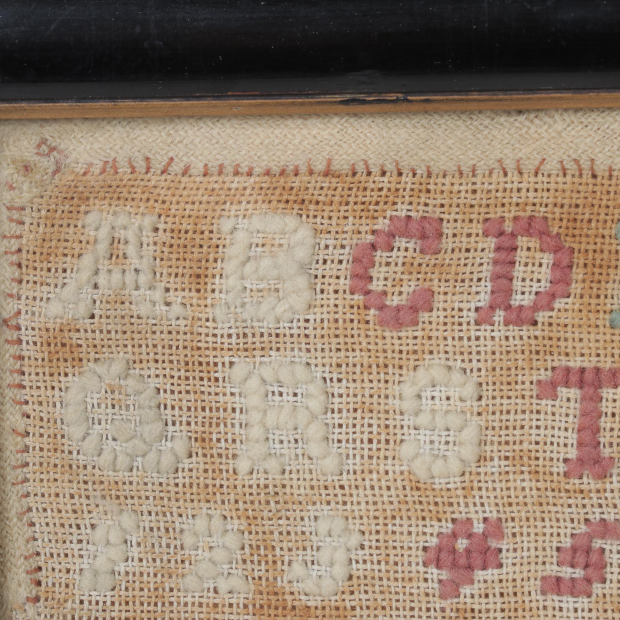 Framed Cross-Stitch Sampler, Vintage