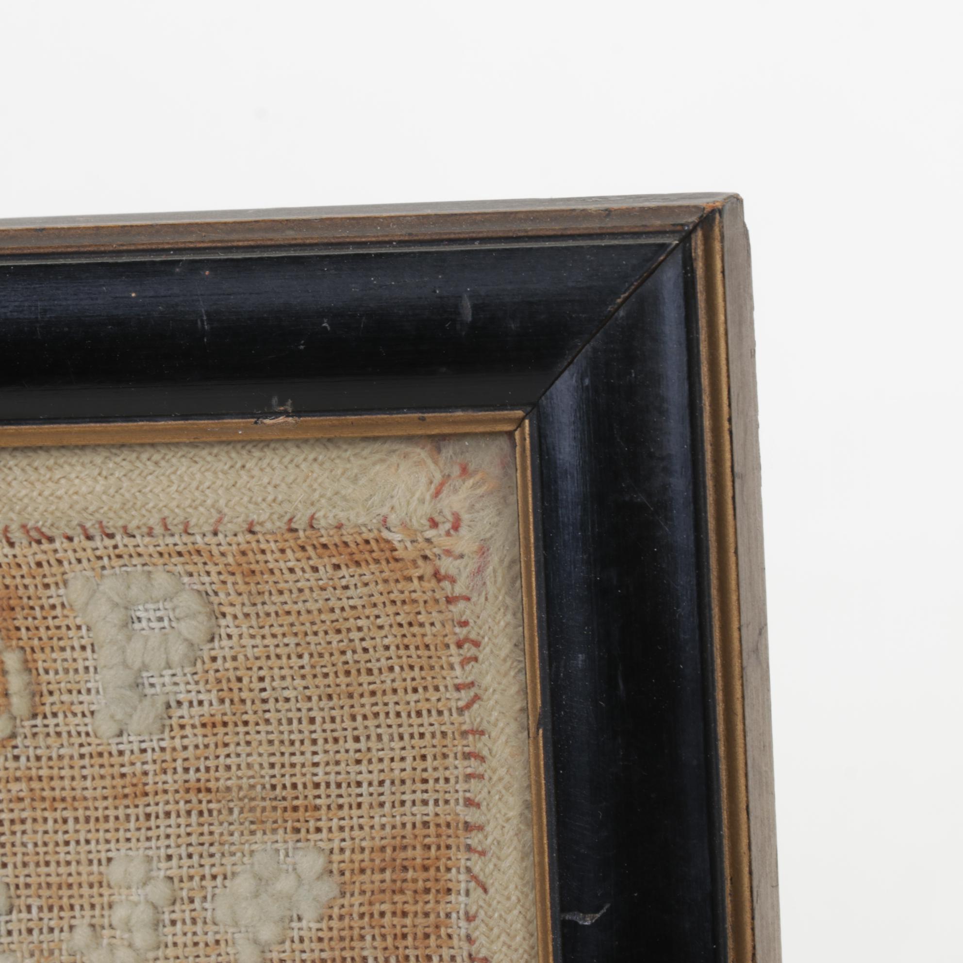 Framed Cross-Stitch Sampler, Vintage
