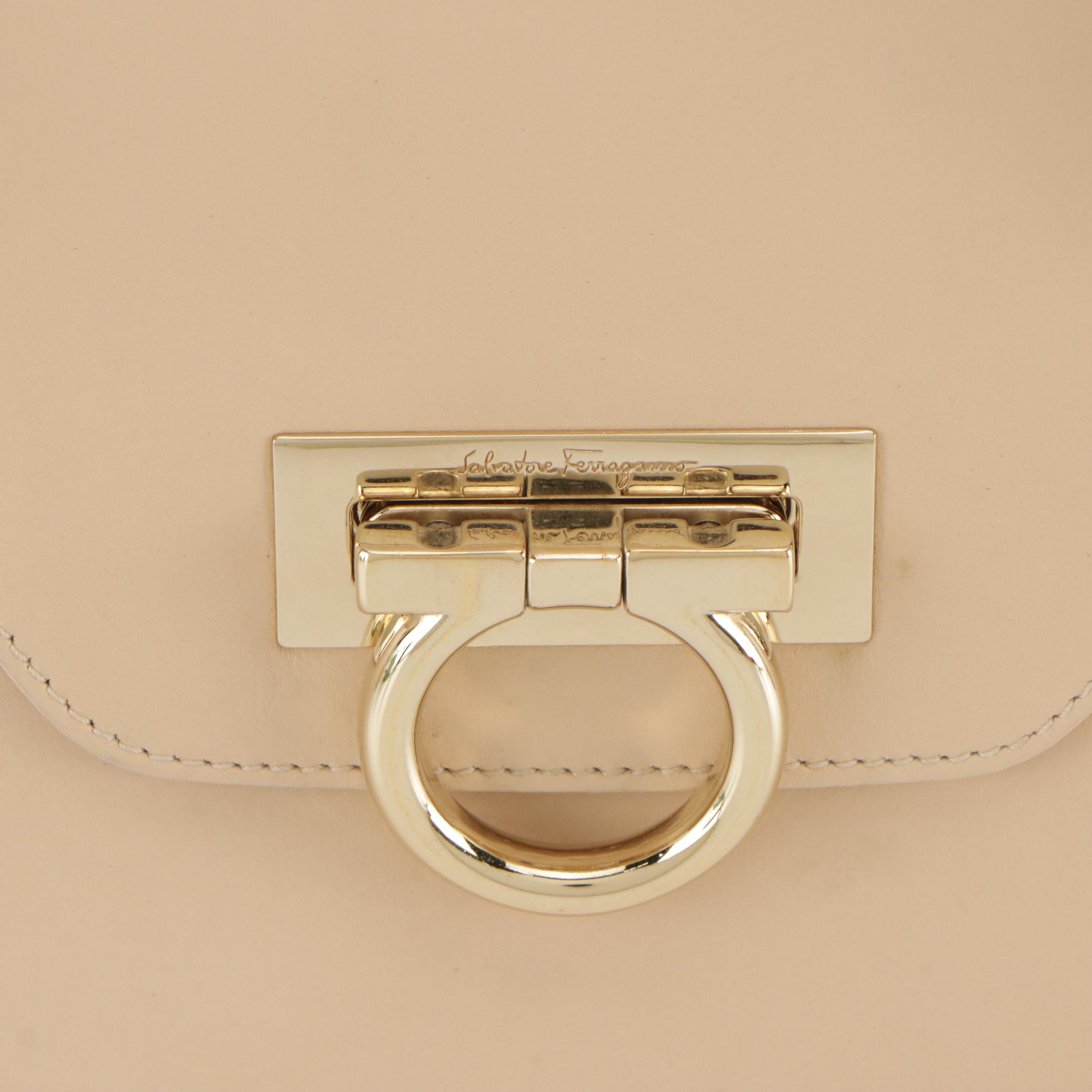 Salvatore Ferragamo Belted Gancini Flap Shoulder Bag in Alabaster Calf Leather