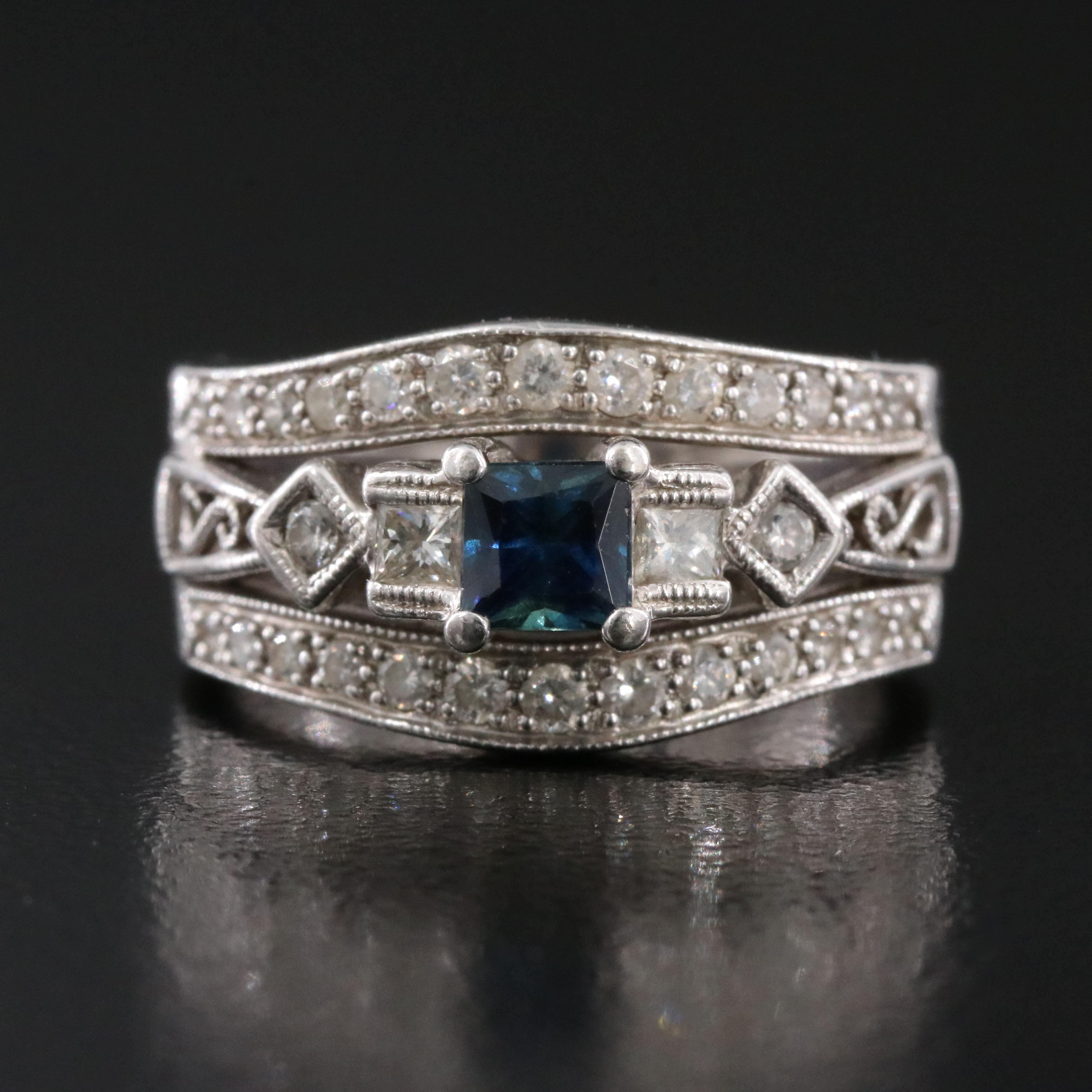 14K Sapphire and Diamond Soldered Ring Trio