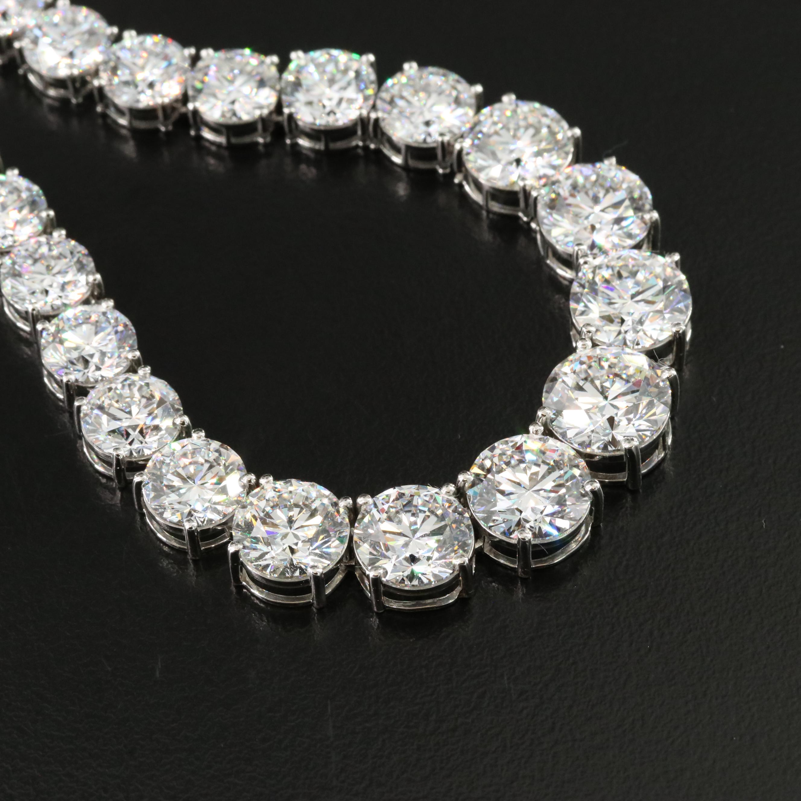 Platinum 92.71 CTW Lab Grown Diamond Riviera Necklace with IGI Report