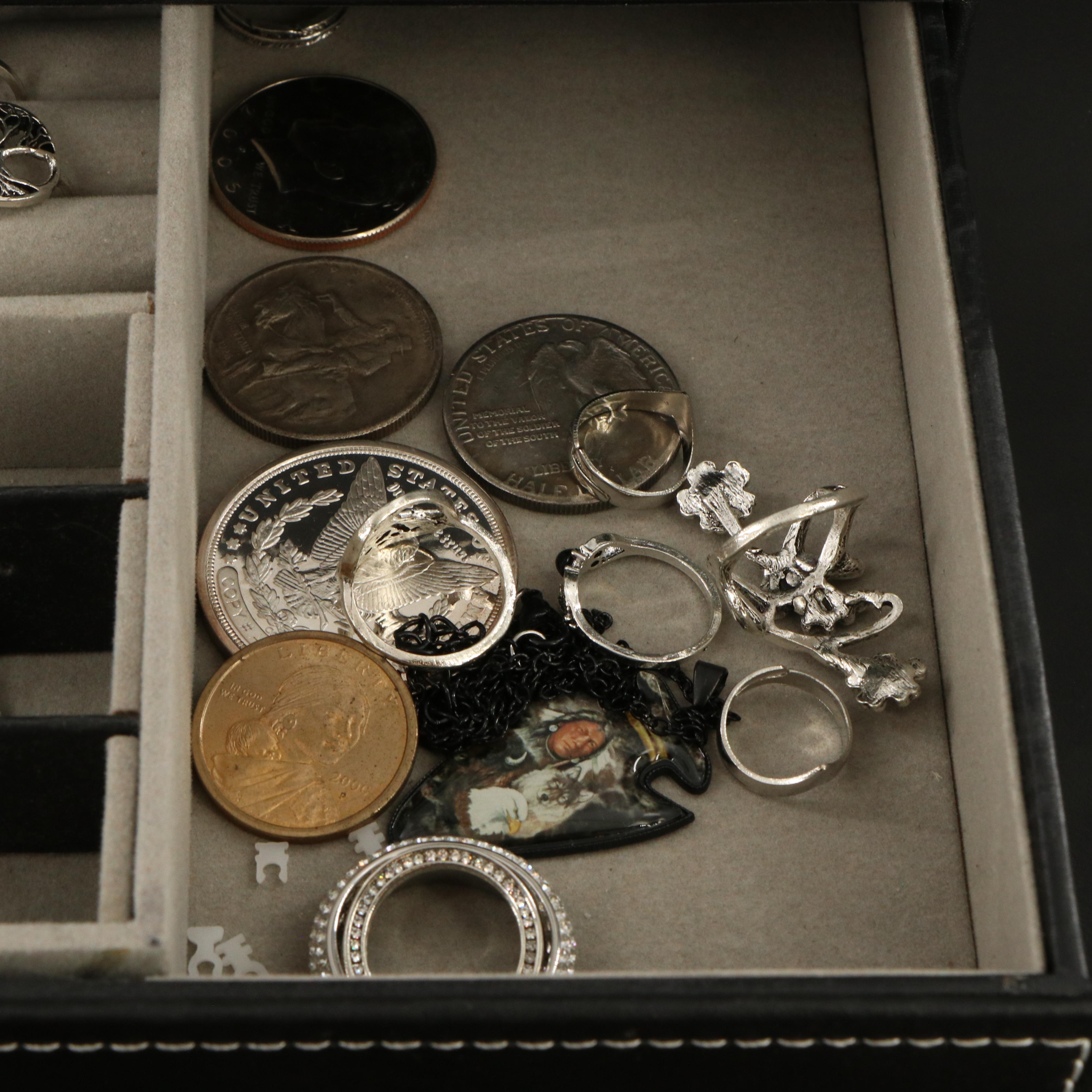 Collection of Quartz Wristwatches Featuring Geneva with Jewelry and Coins