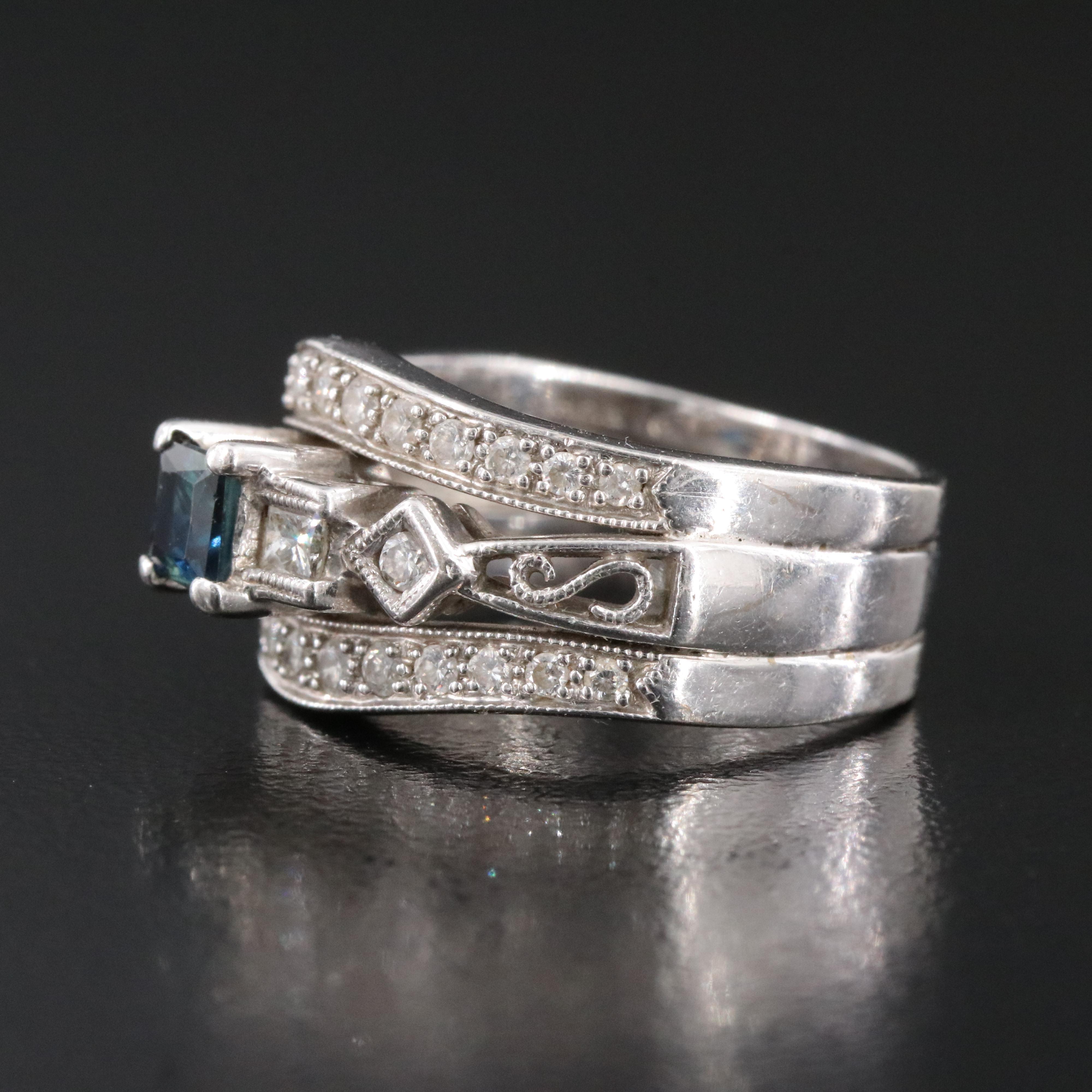 14K Sapphire and Diamond Soldered Ring Trio