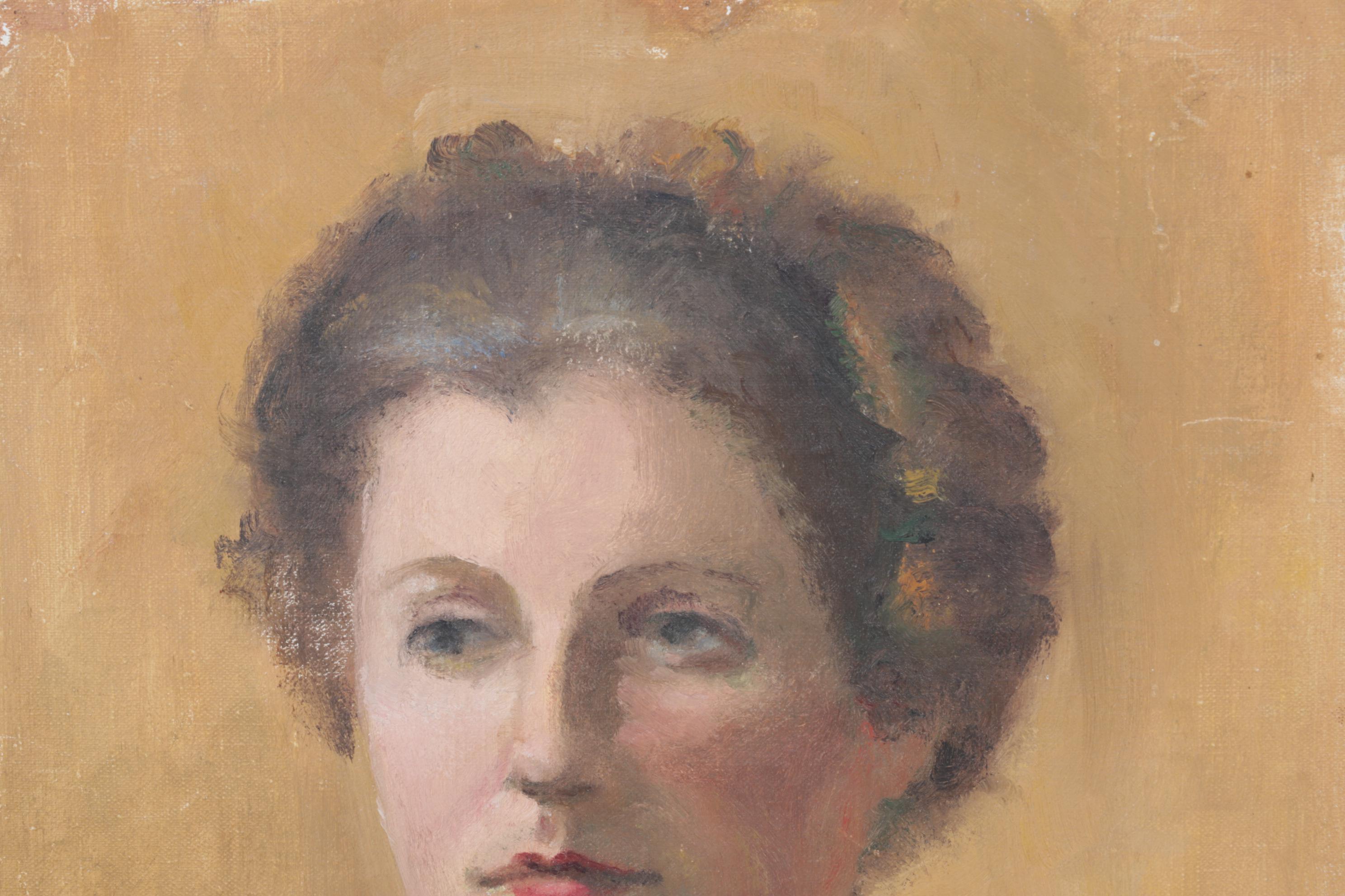 Oil Painting of Woman on Canvas Attached to Wooden Panel, Unsigned, circa 1930