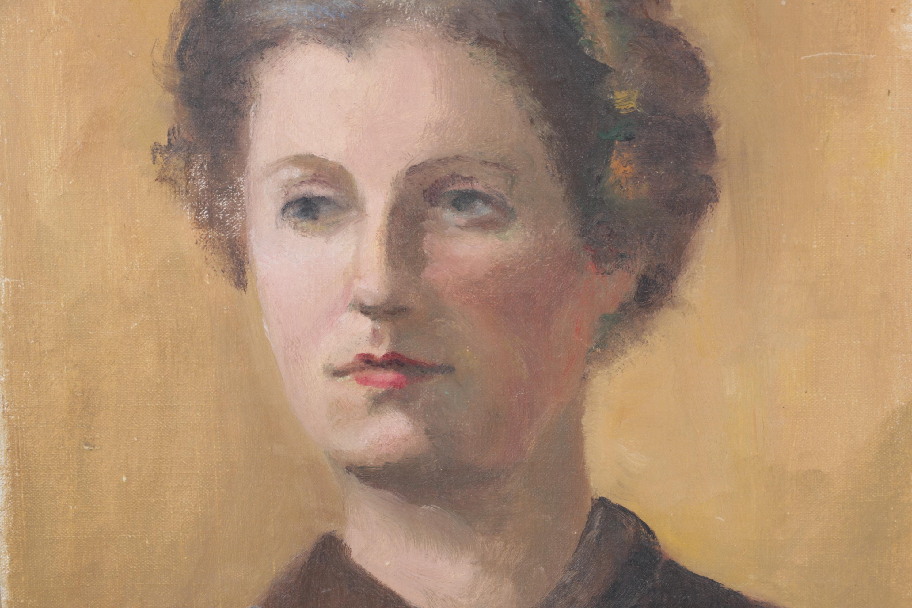 Oil Painting of Woman on Canvas Attached to Wooden Panel, Unsigned, circa 1930