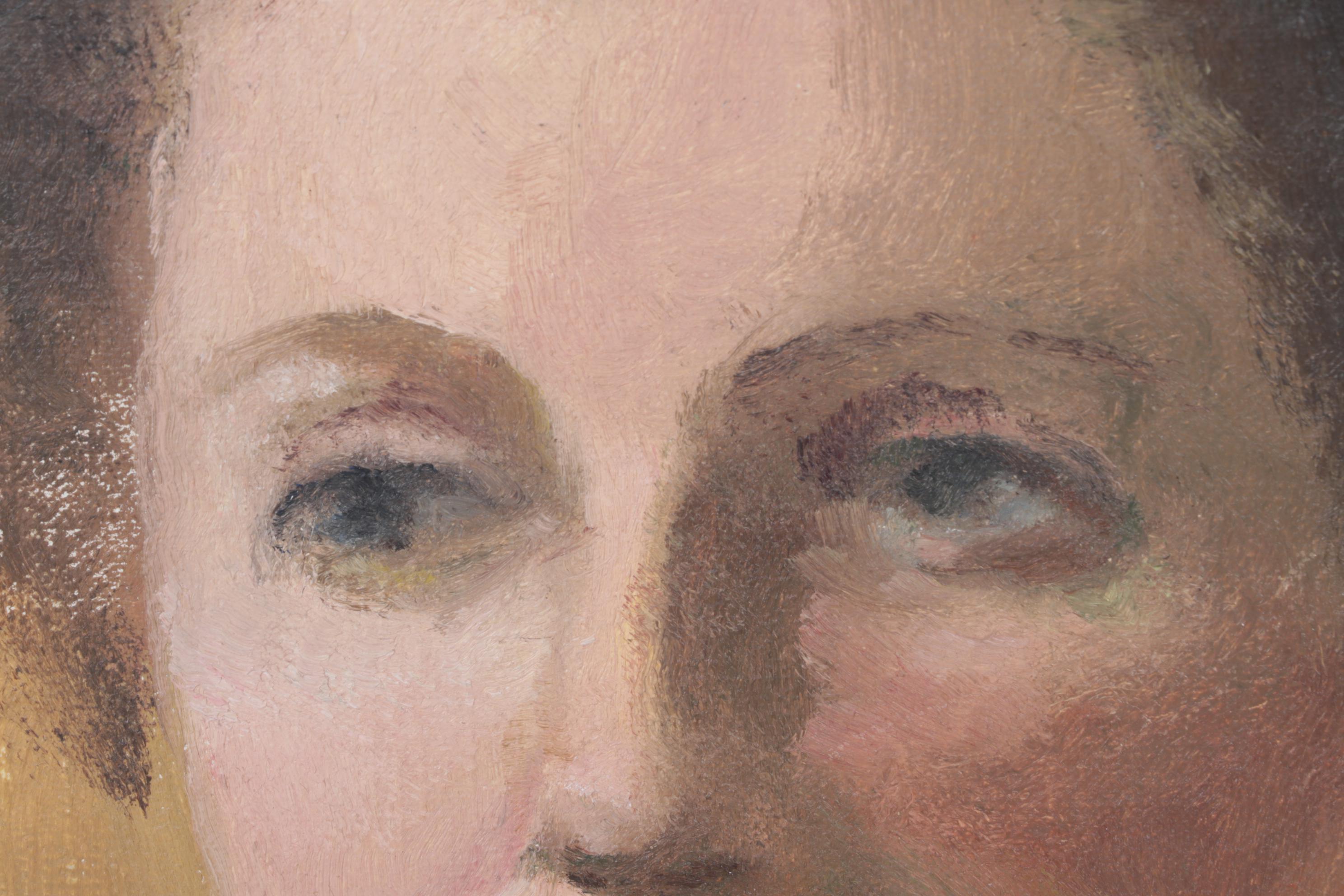 Oil Painting of Woman on Canvas Attached to Wooden Panel, Unsigned, circa 1930