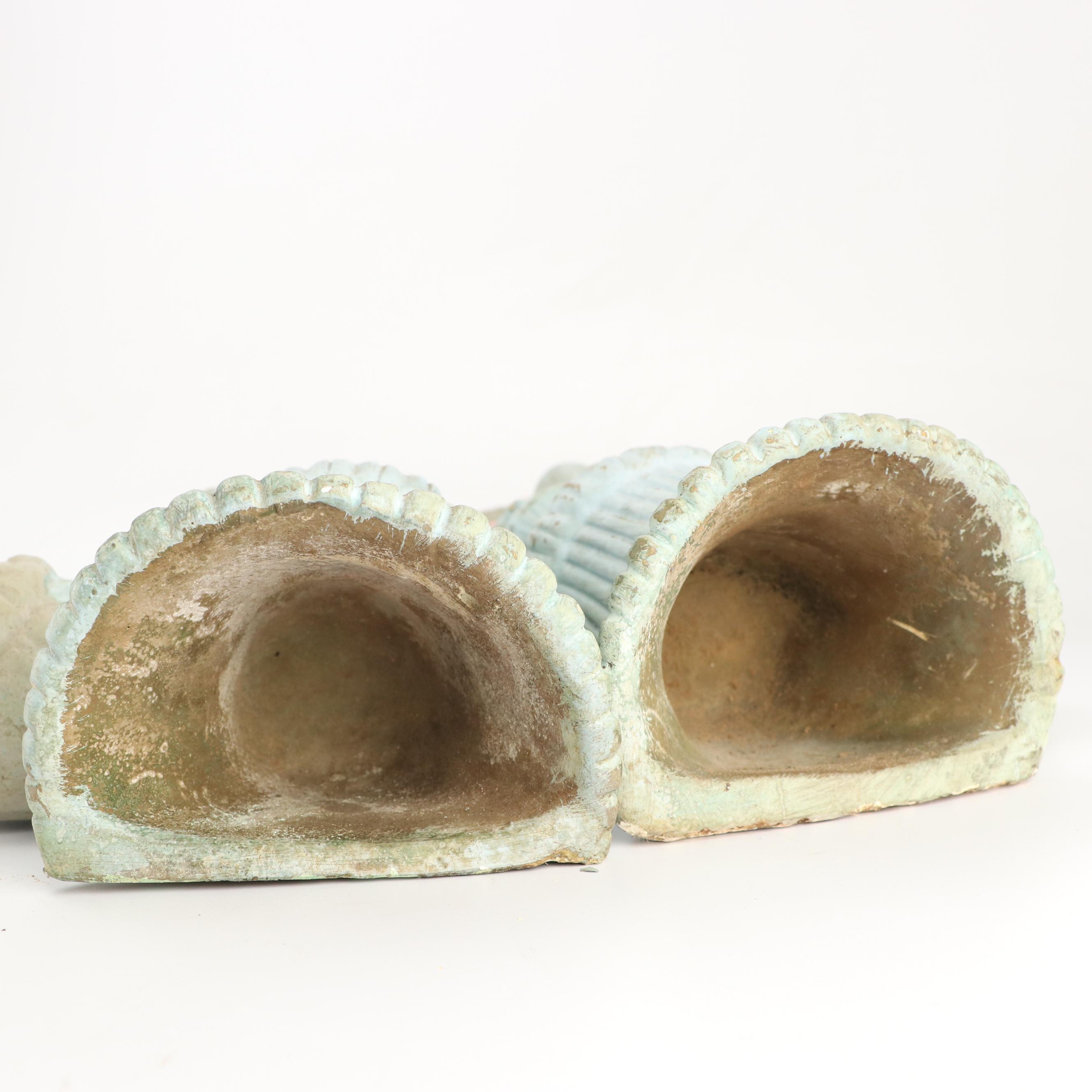 Pair of Baroque Style Paint-Decorated Concrete Cherub Wall Pockets