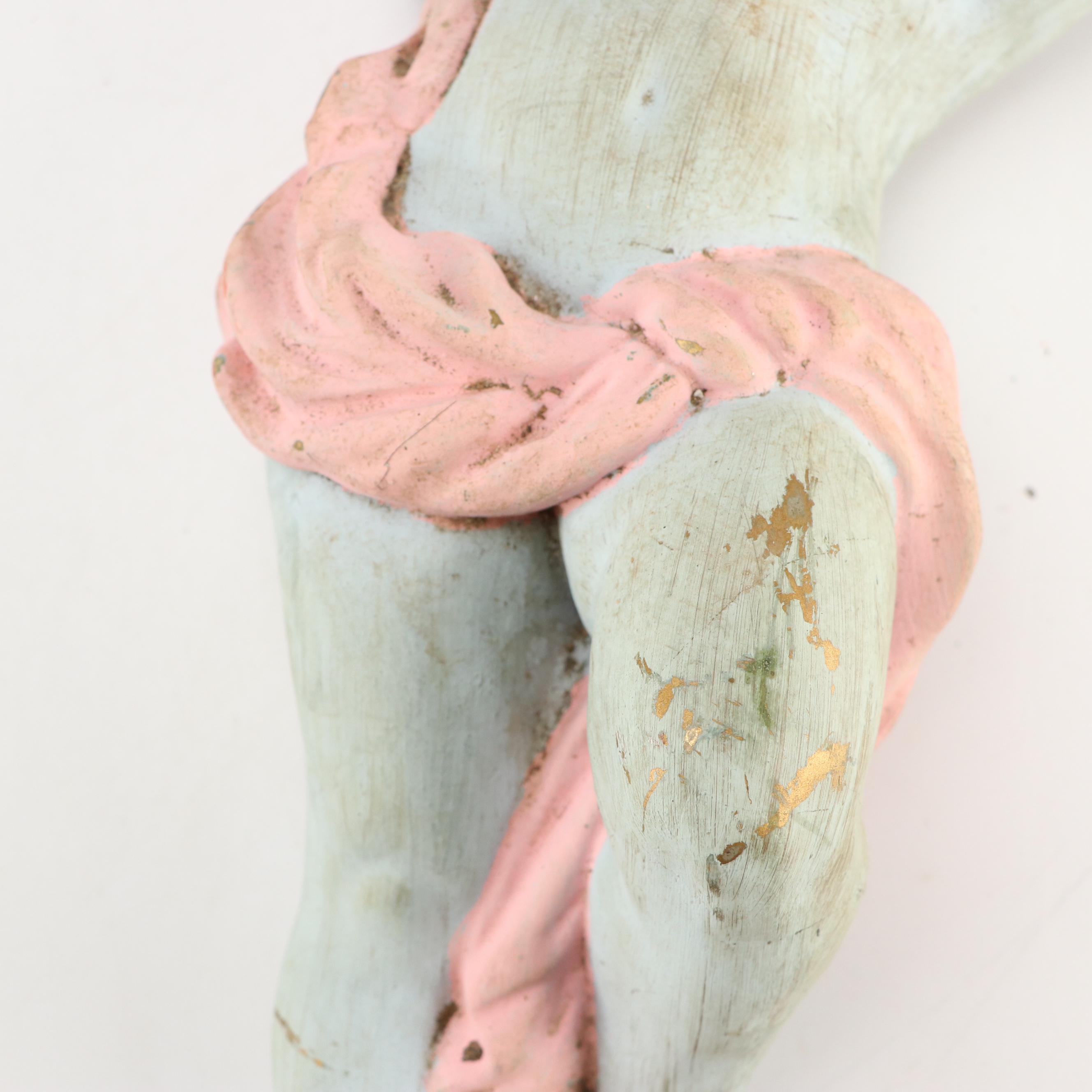 Pair of Baroque Style Paint-Decorated Concrete Cherub Wall Pockets