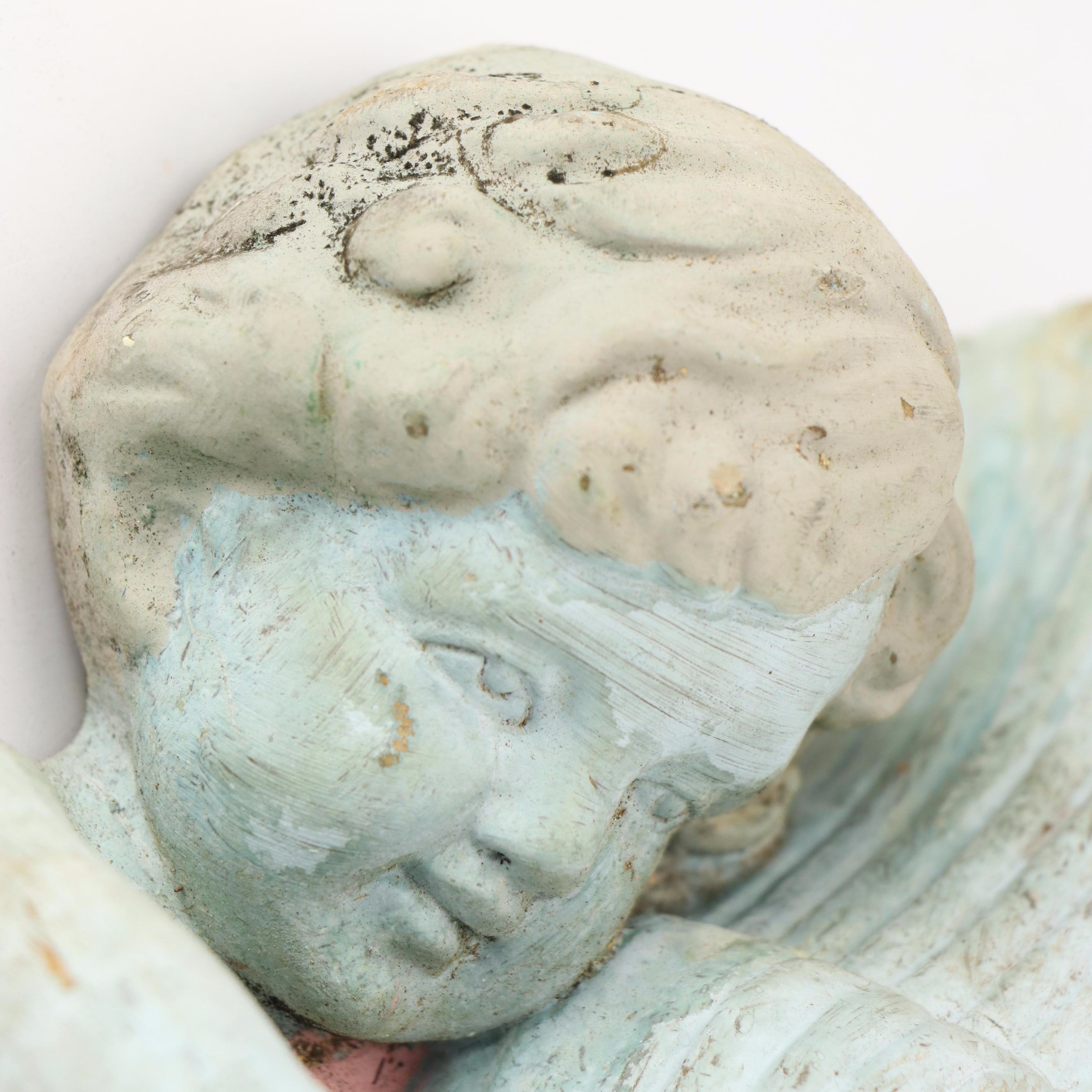 Pair of Baroque Style Paint-Decorated Concrete Cherub Wall Pockets