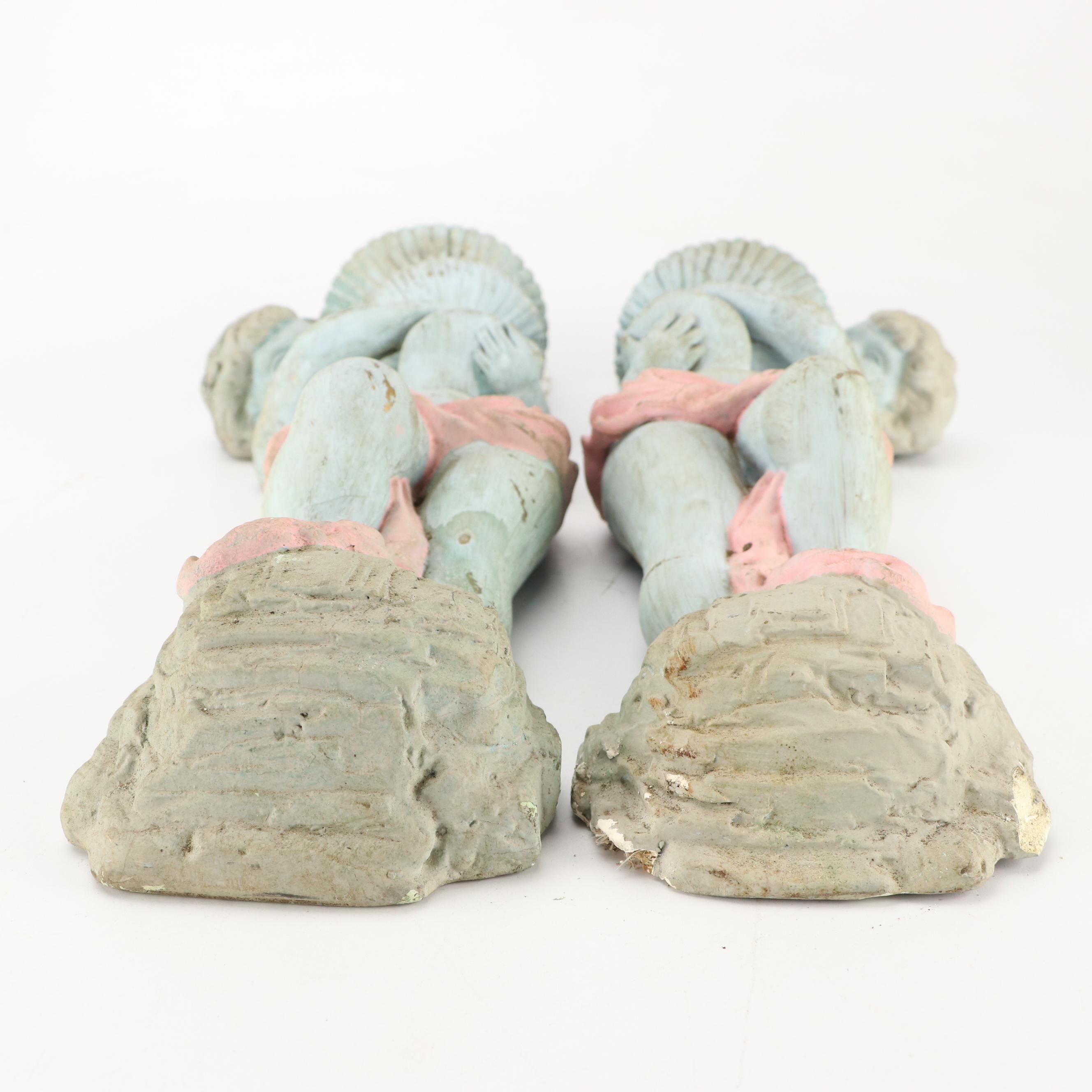 Pair of Baroque Style Paint-Decorated Concrete Cherub Wall Pockets