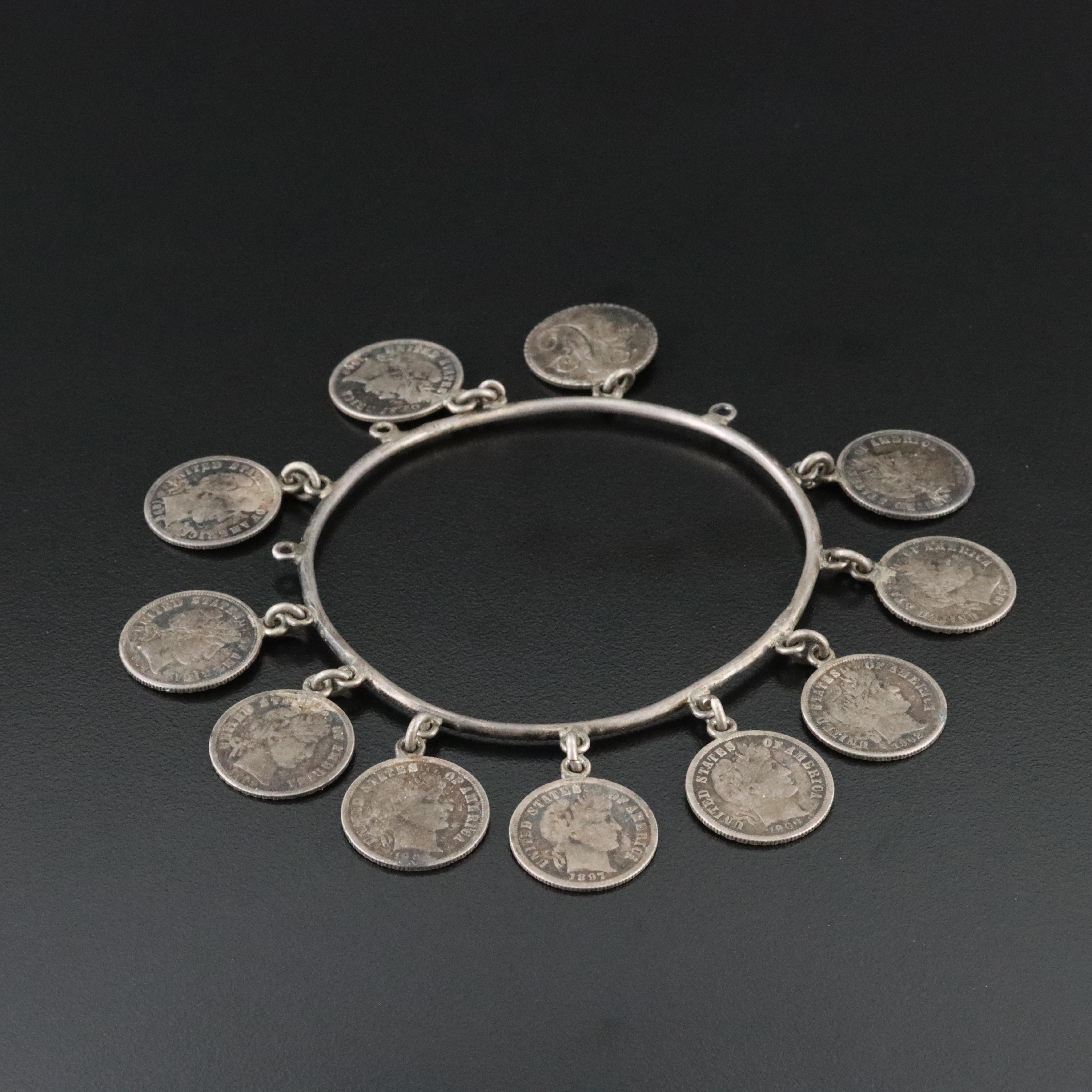 Victorian Sterling Love Token Bangle Bracelet