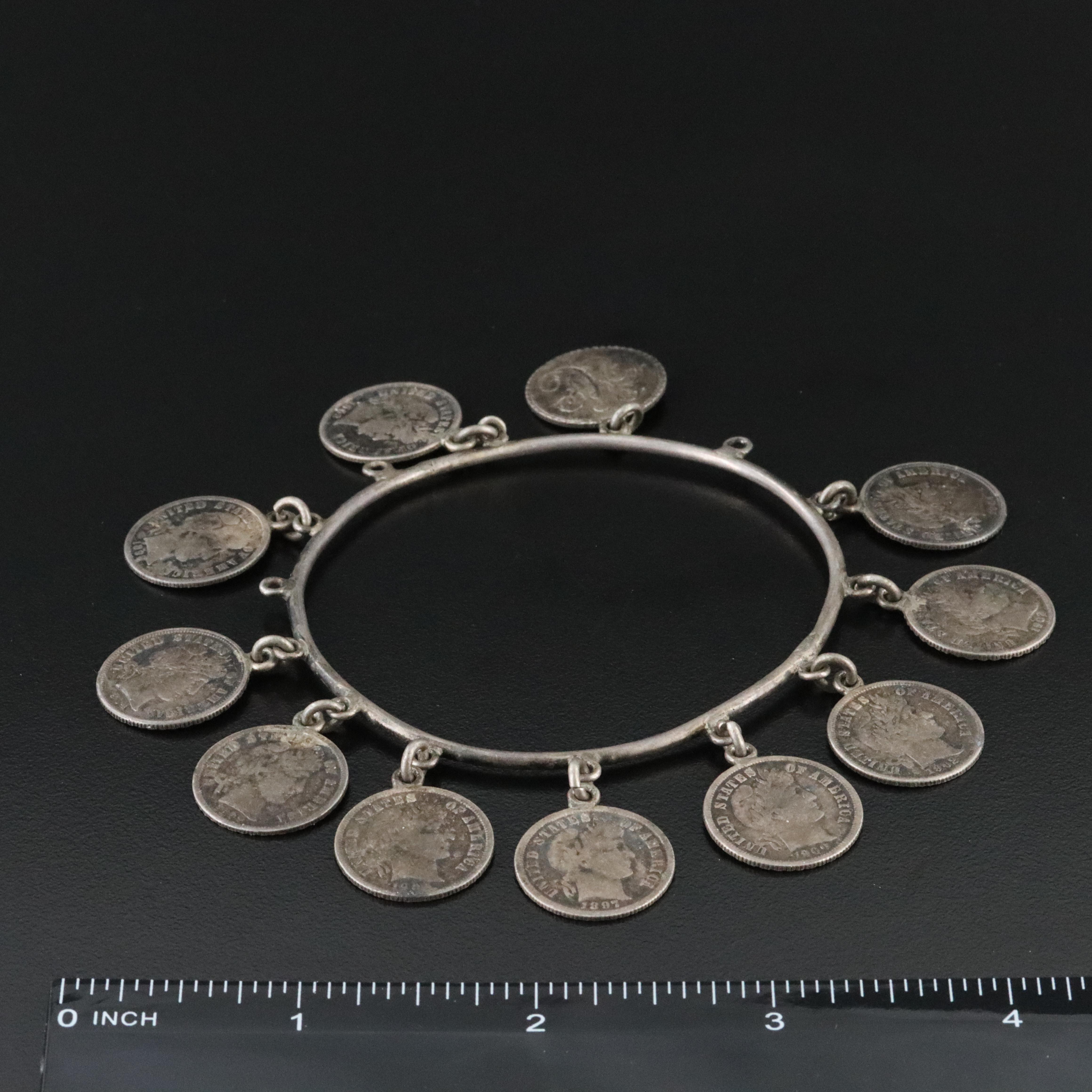 Victorian Sterling Love Token Bangle Bracelet