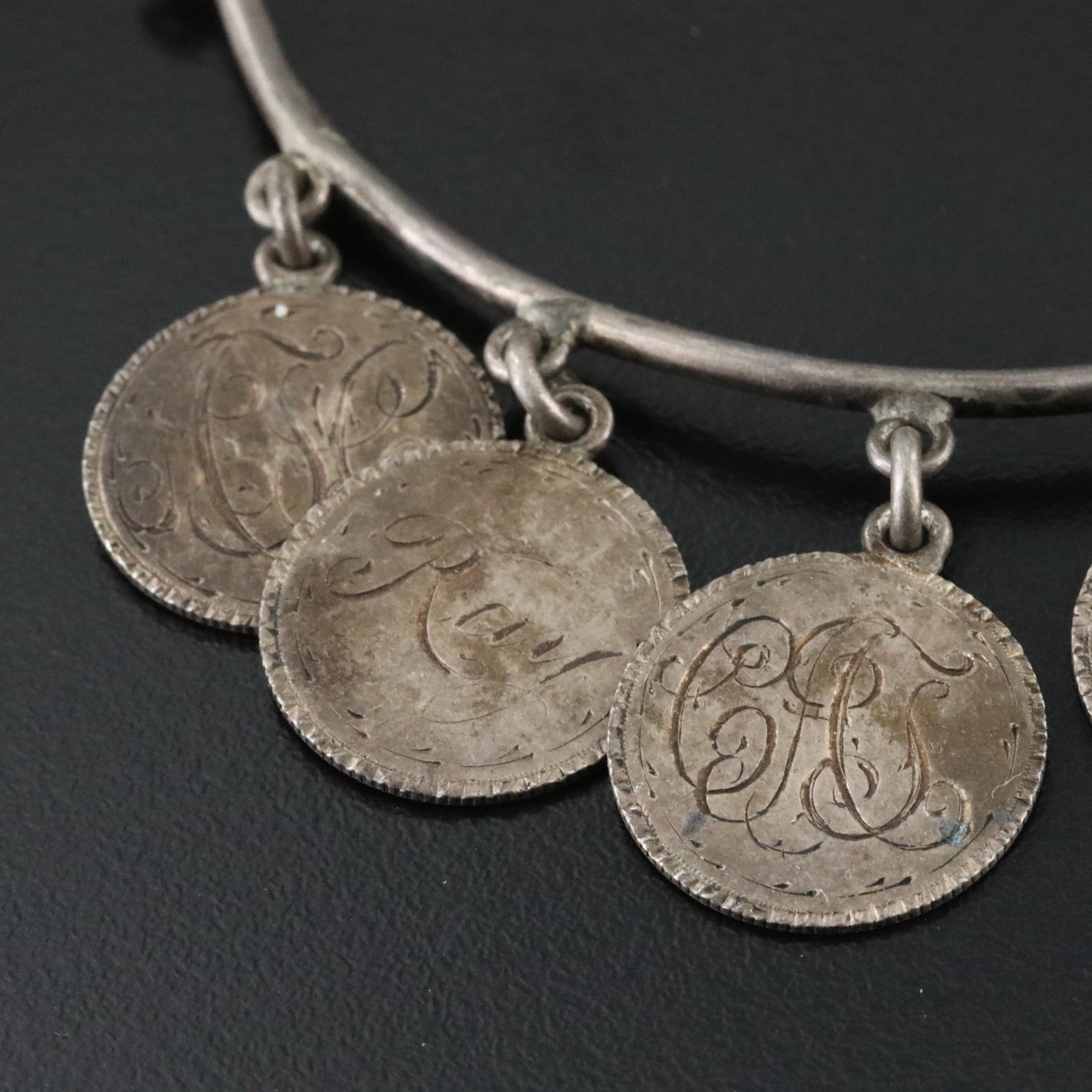 Victorian Sterling Love Token Bangle Bracelet