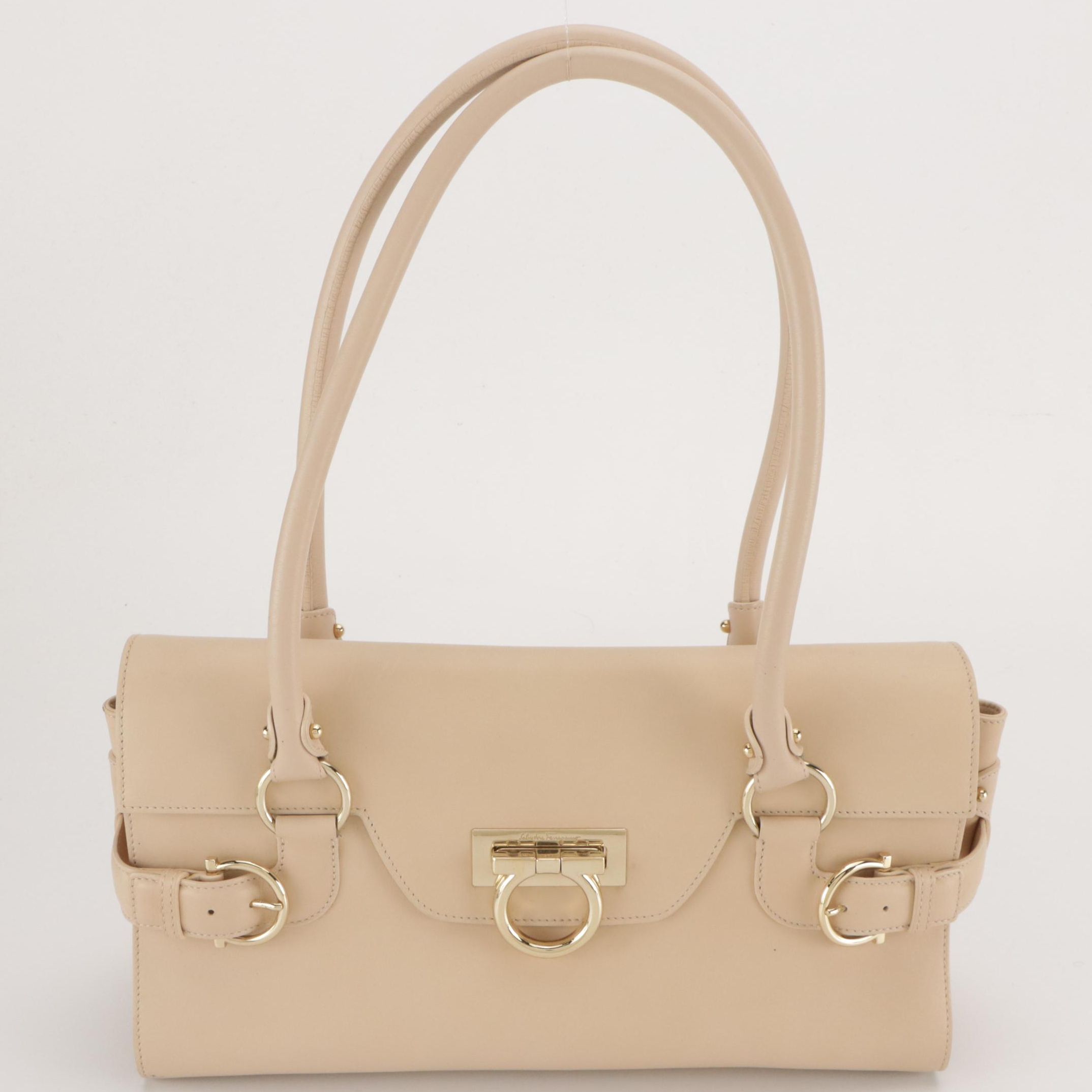 Salvatore Ferragamo Belted Gancini Flap Shoulder Bag in Alabaster Calf Leather