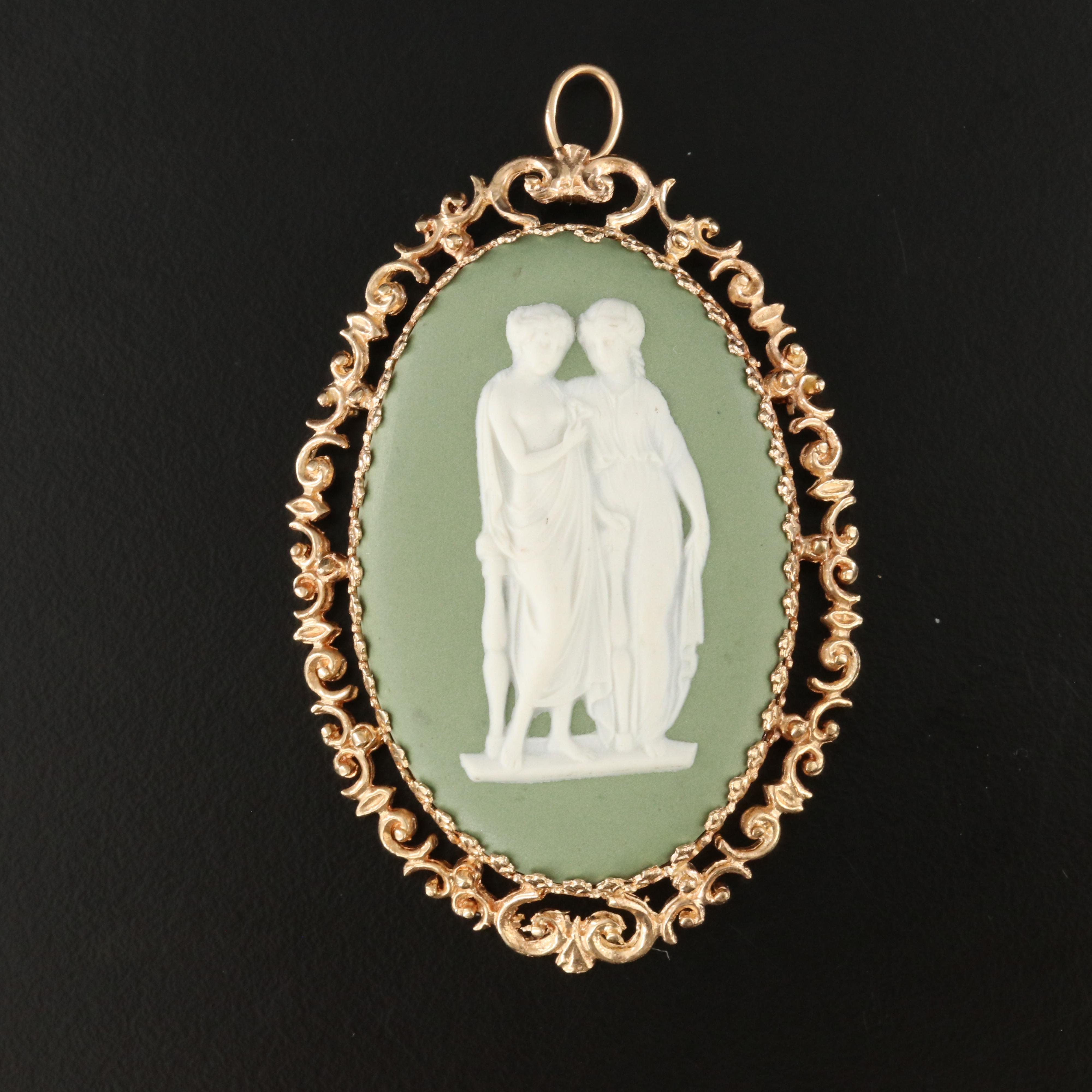 Wedgwood 14K Jasperware Greco-Roman Themed Converter Brooch