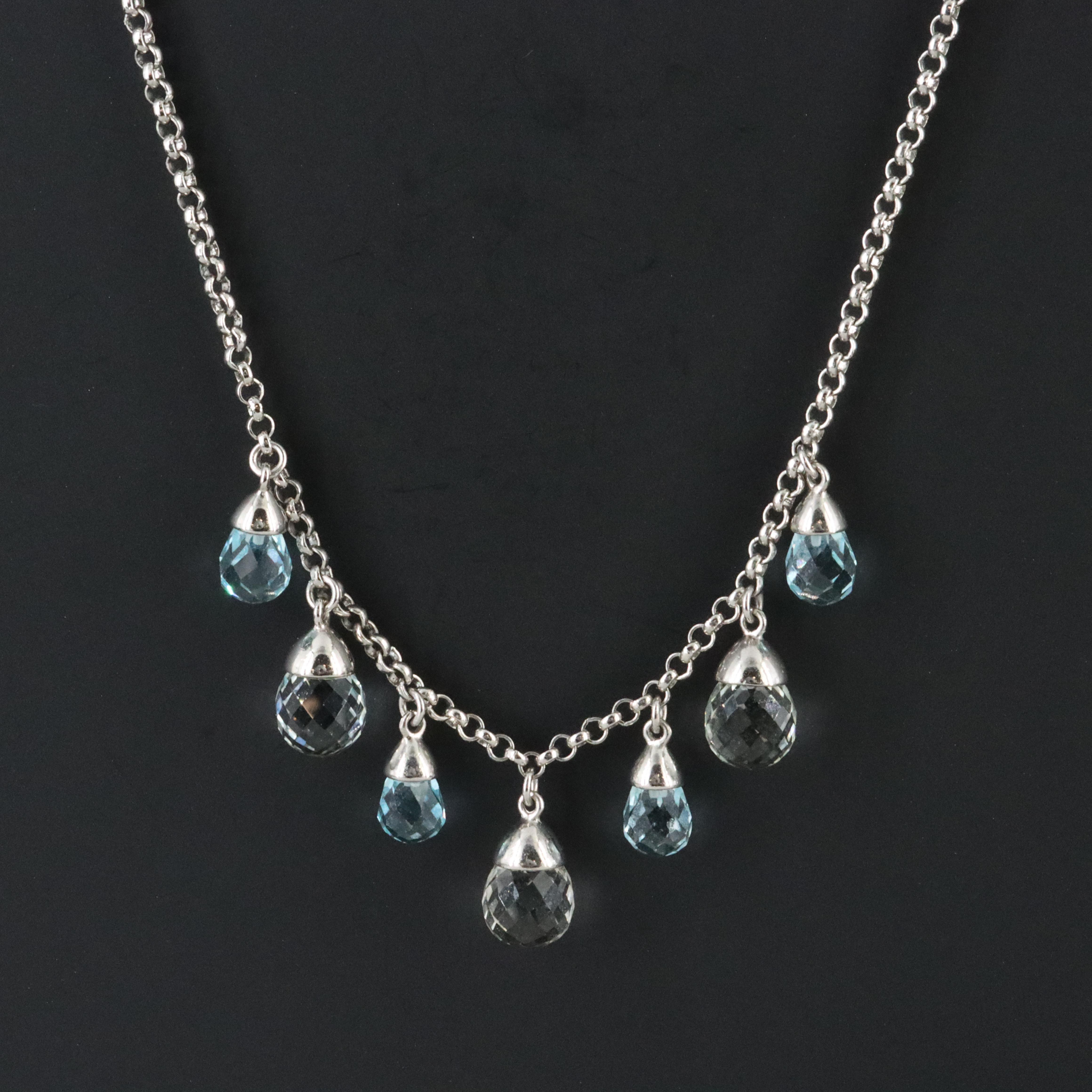 Sterling Sky Blue and White Topaz Charm Necklace