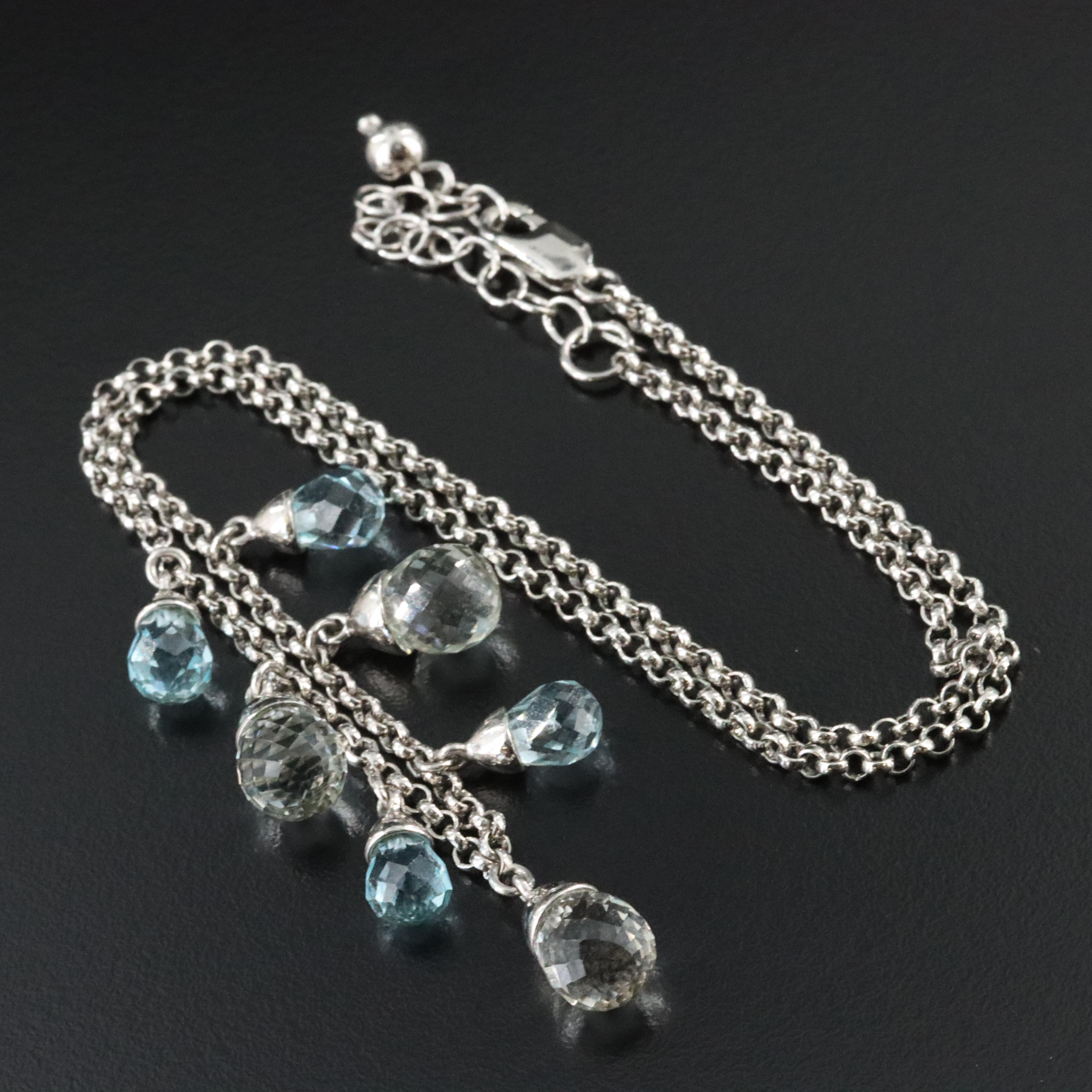 Sterling Sky Blue and White Topaz Charm Necklace