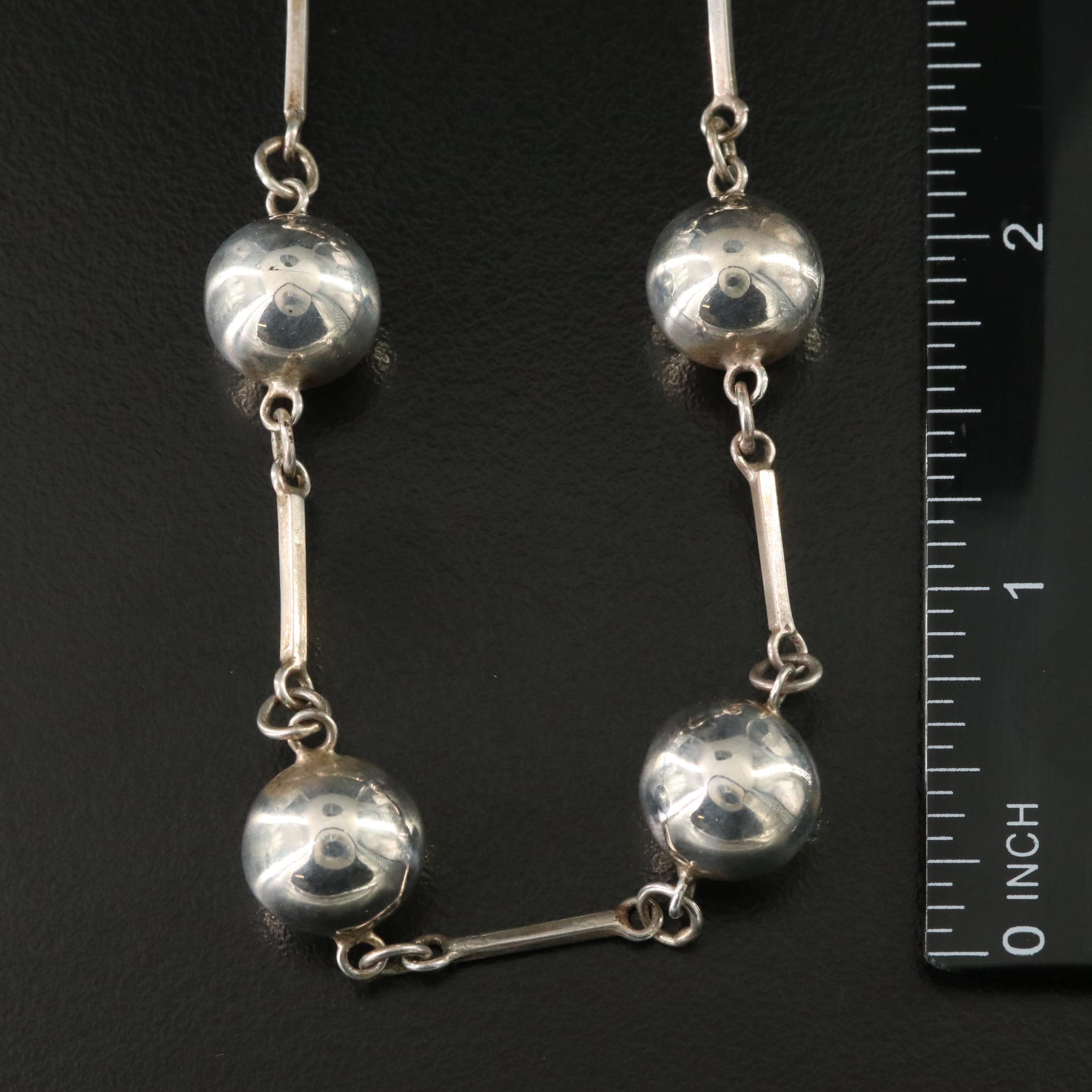 Sterling Bead and Bar Link Necklace