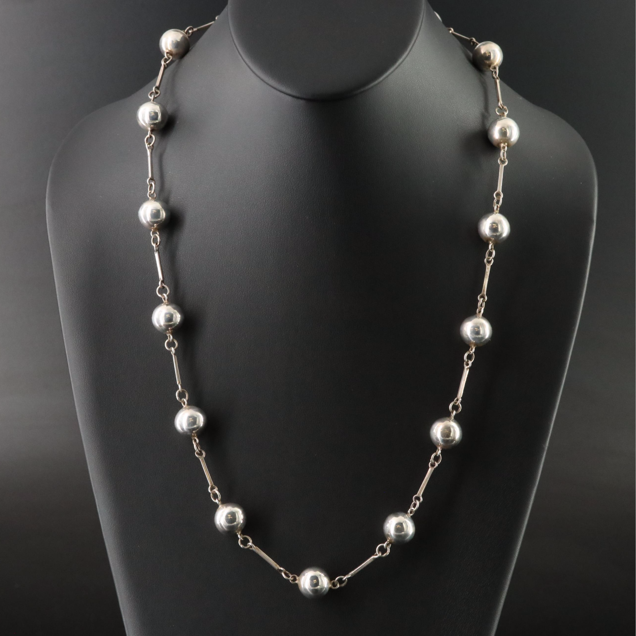 Sterling Bead and Bar Link Necklace