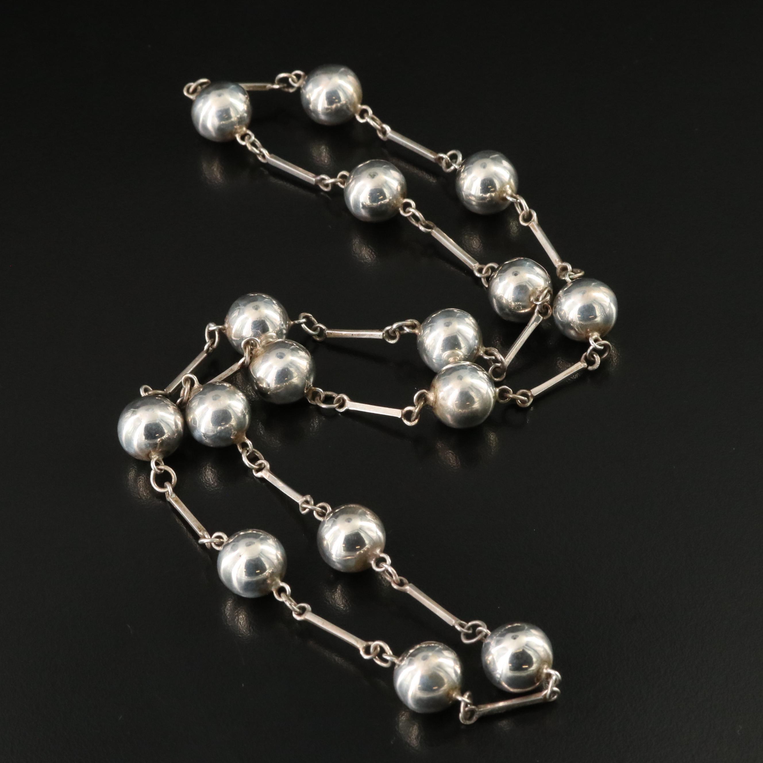 Sterling Bead and Bar Link Necklace