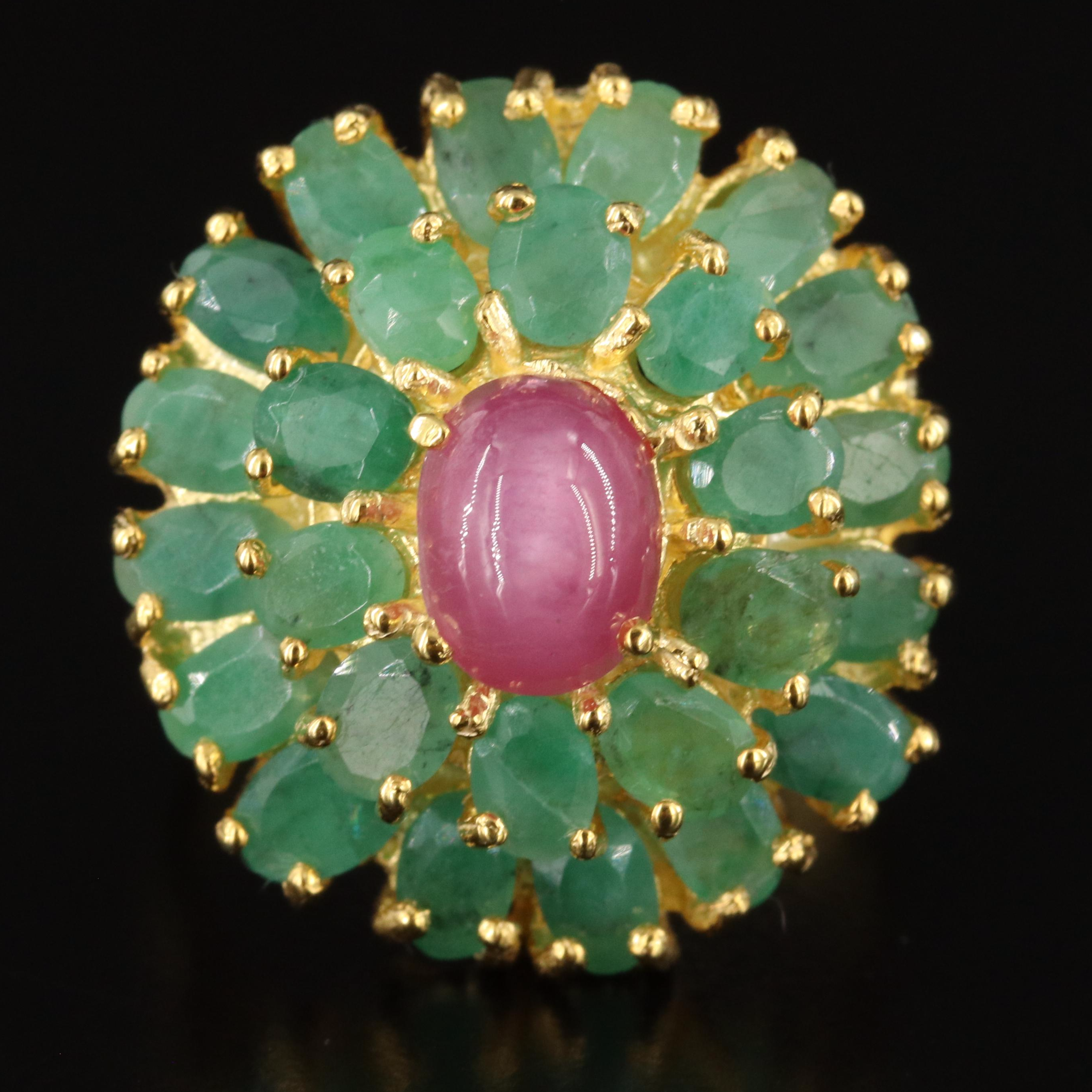 Sterling Emerald and Ruby Dome Ring
