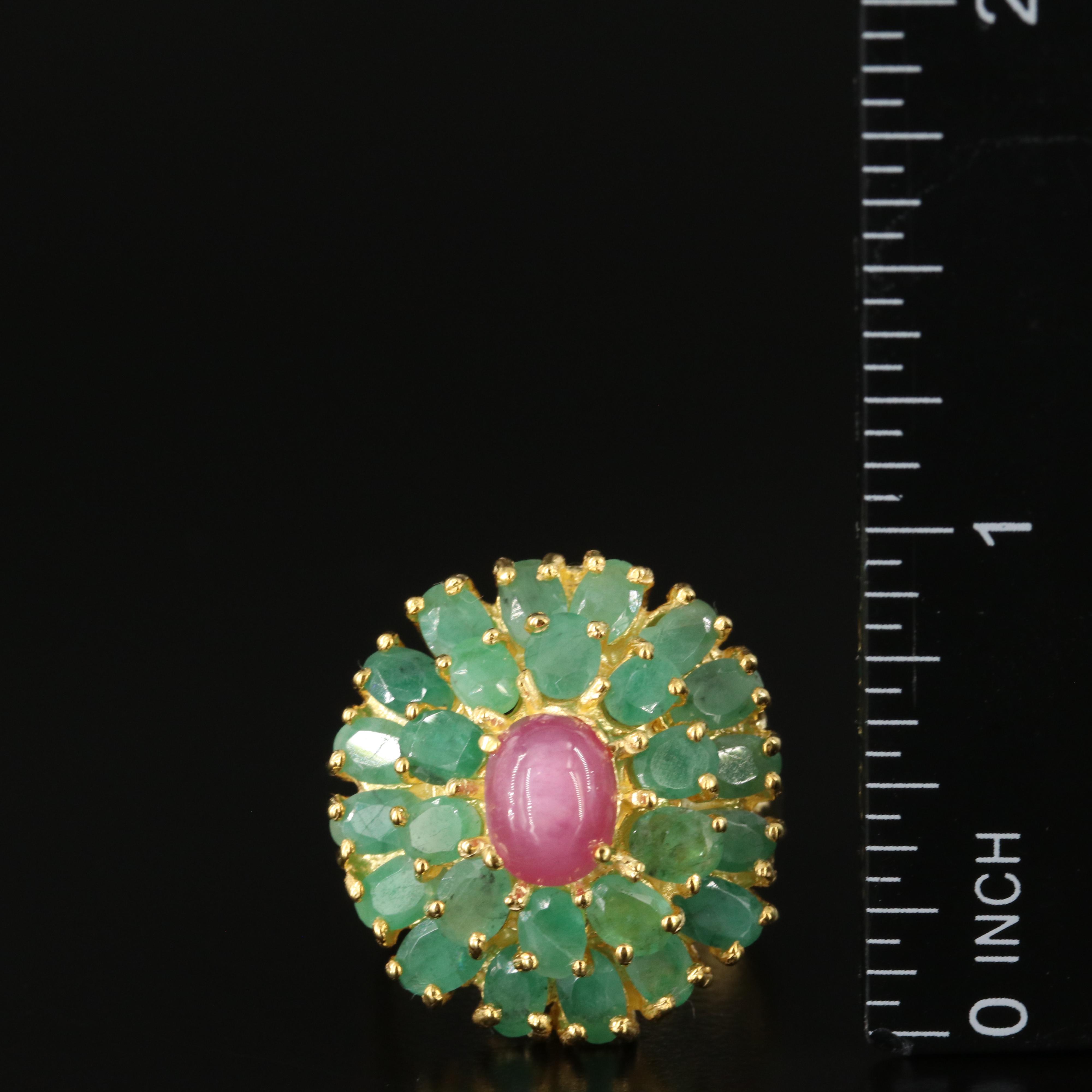 Sterling Emerald and Ruby Dome Ring