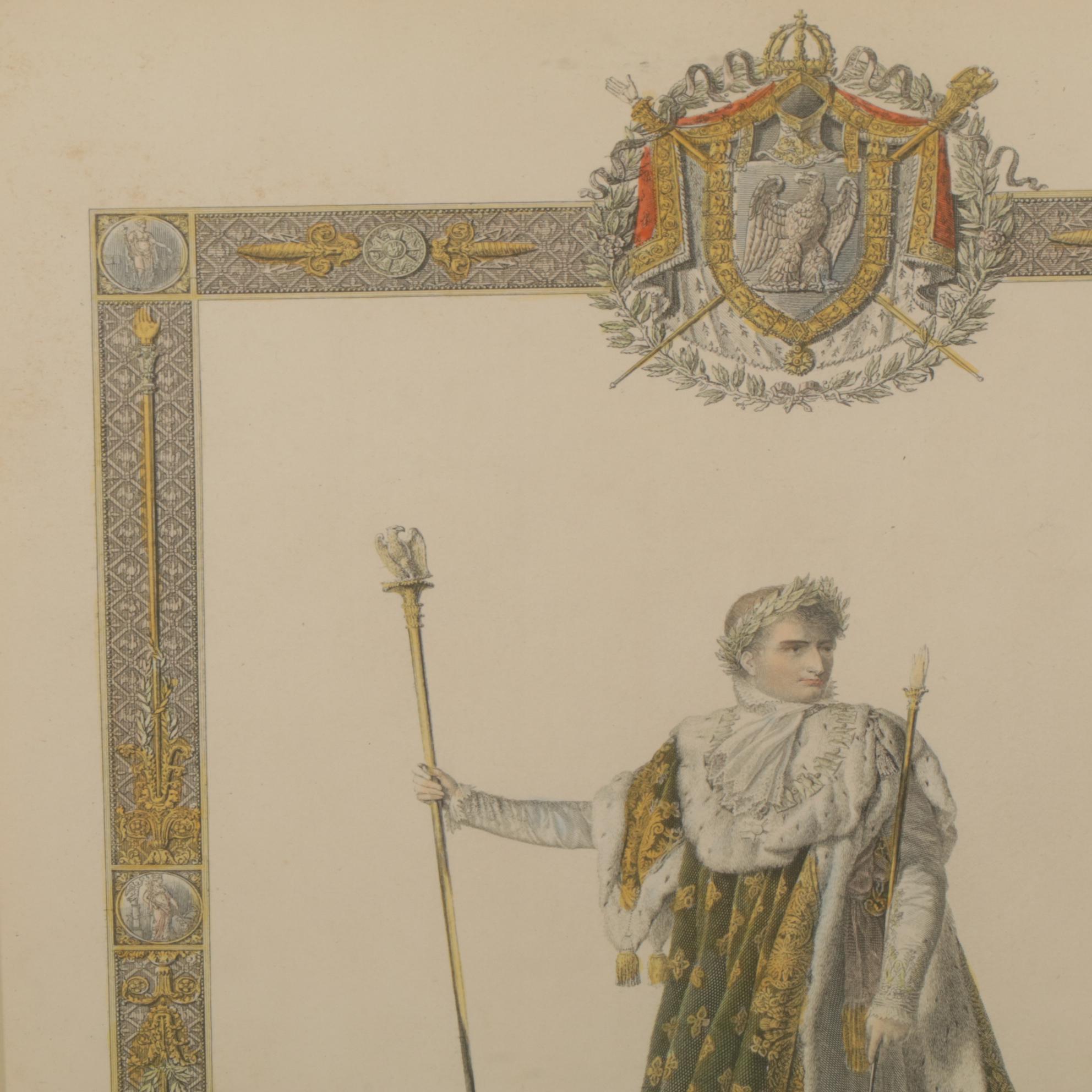 C. Percier and J.B. Isabey "L'Empereur en Grand Costume" Hand Colored Engraving