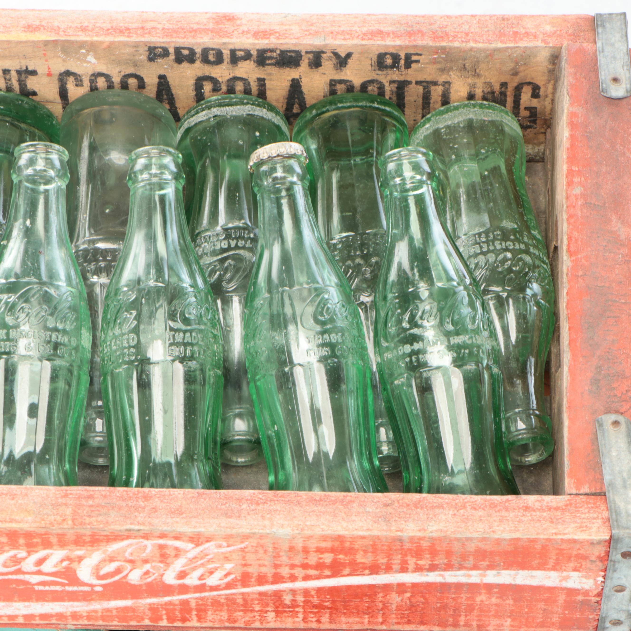 Coca-Cola, Hires, Pepsi-Cola Wooden Crates with Bottles, Mid-20th Century
