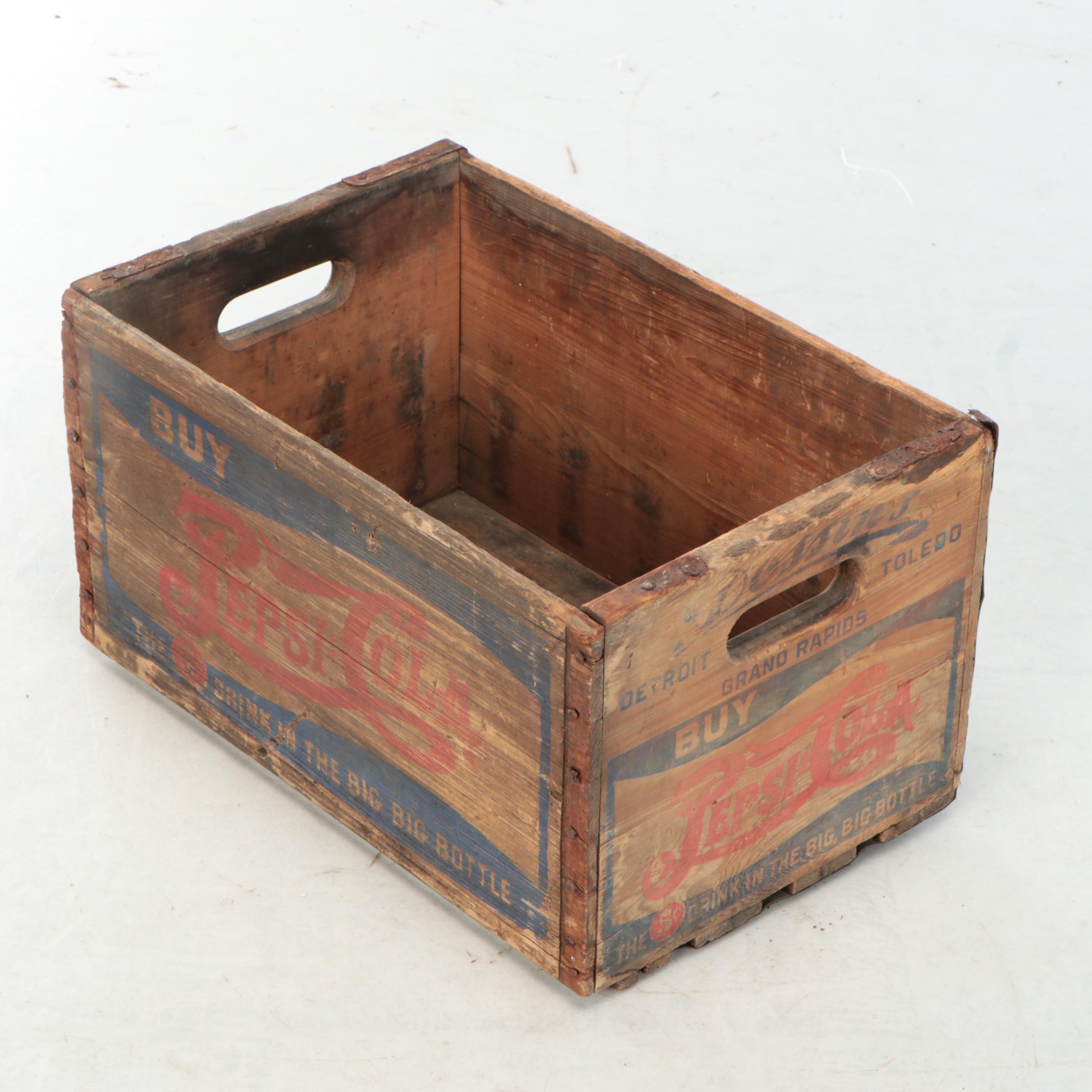 Coca-Cola, Hires, Pepsi-Cola Wooden Crates with Bottles, Mid-20th Century
