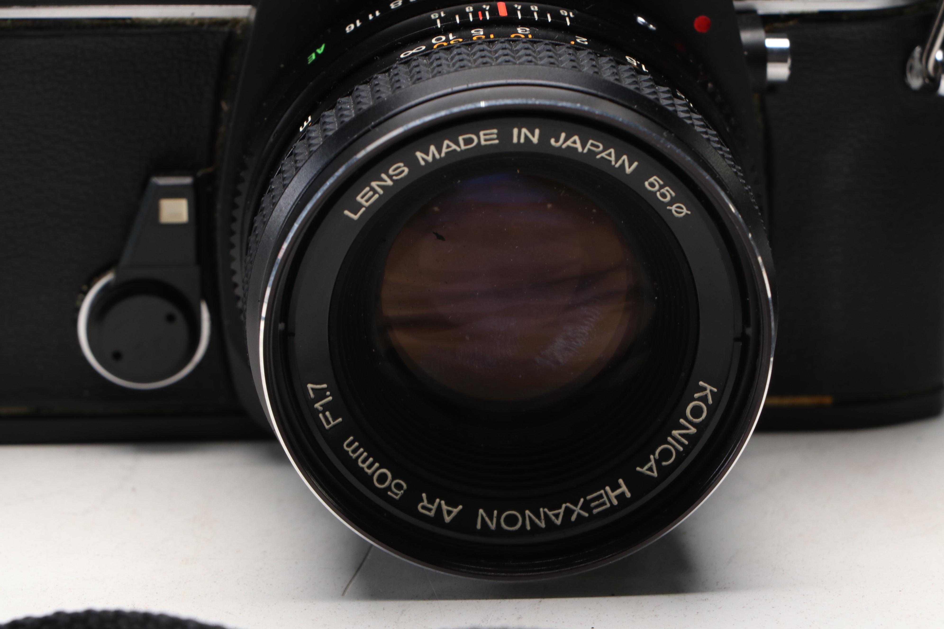 Konica Autoreflex TC SLR with Polaroid Super Clincher and Kodak TLR, 20th C.