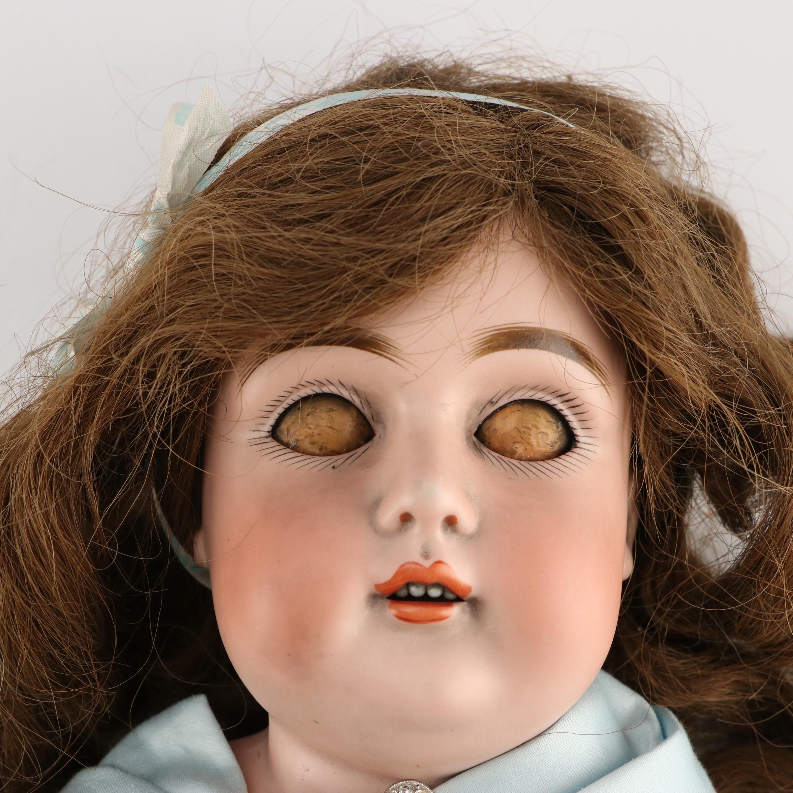 German Bisque Porcelain Sleepy Eyes Doll Head, Early 20th Century